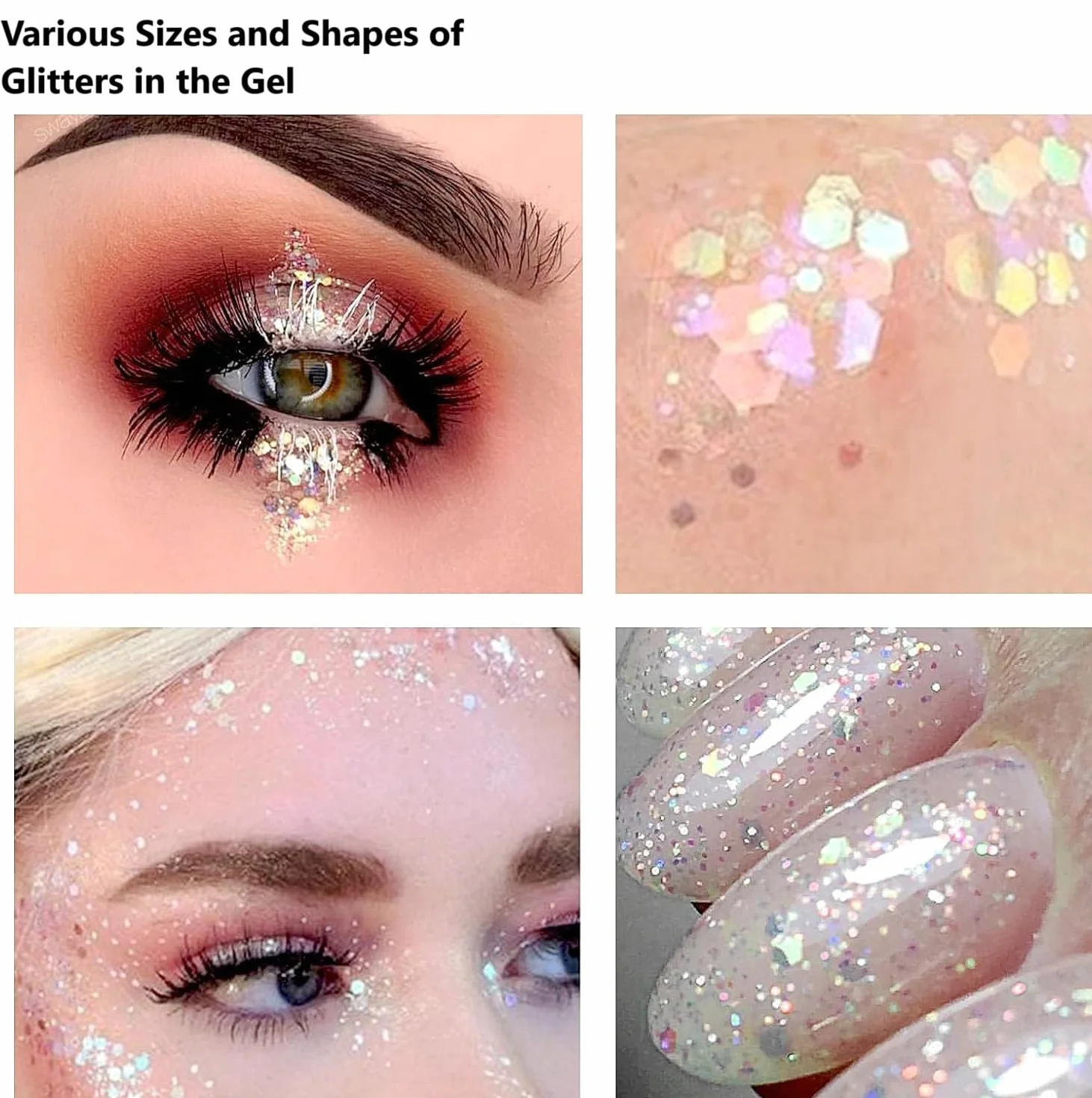 Gel glitter per il corpo, glitter per il viso, gel per il corpo con paillettes, ombretto liquido luccicante, gel glitterato olografico liquido con paillettes a sirena (Bianco)