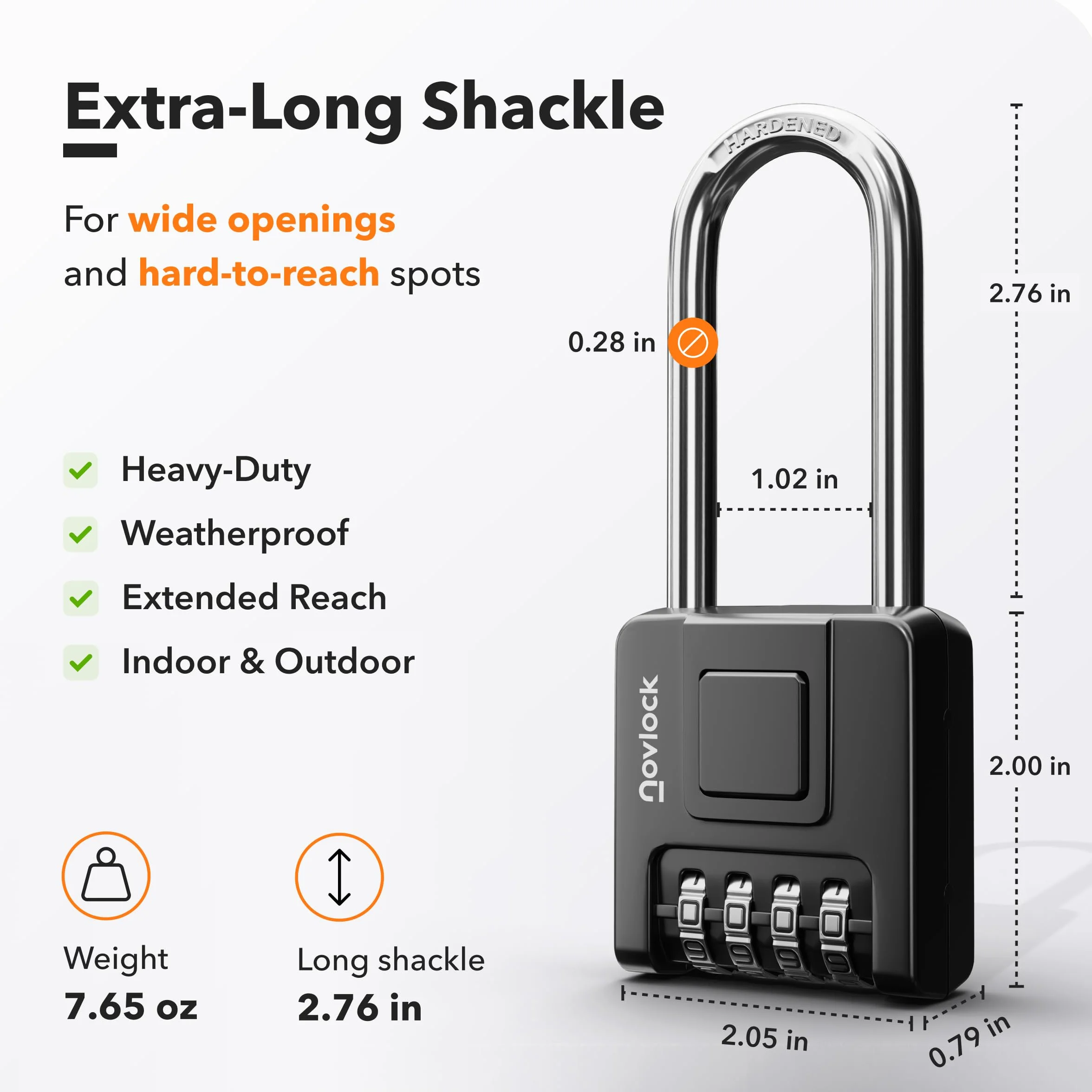 Lucchetto con combinazione arco lungo 7 cm impermeabile nero per esterni e interni 4 cifre