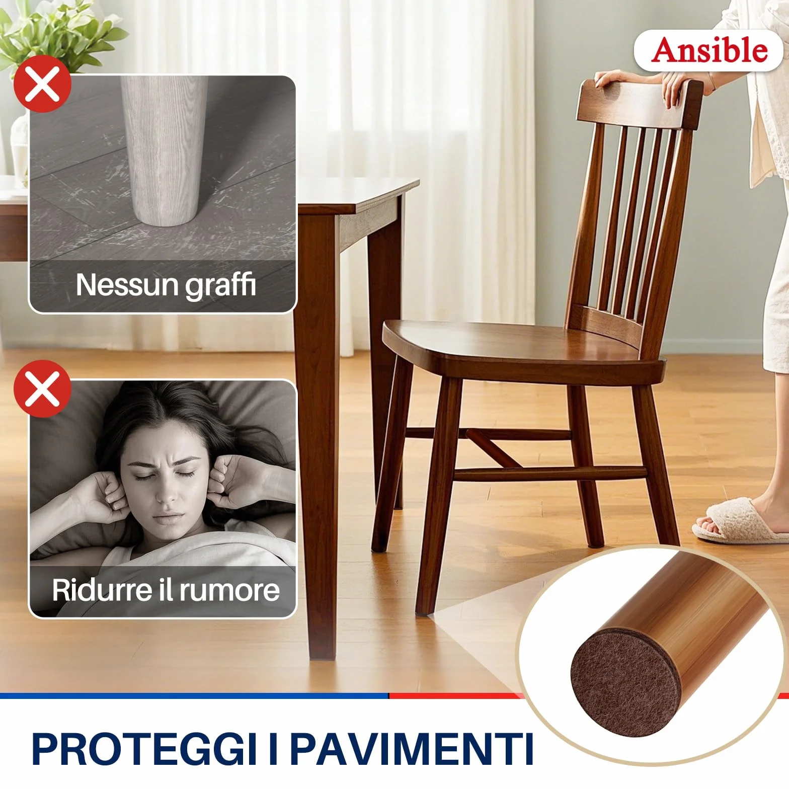 60 Pezzi Feltrini Adesivi per Sedie e Mobili, Rotondi 25 mm Marrone