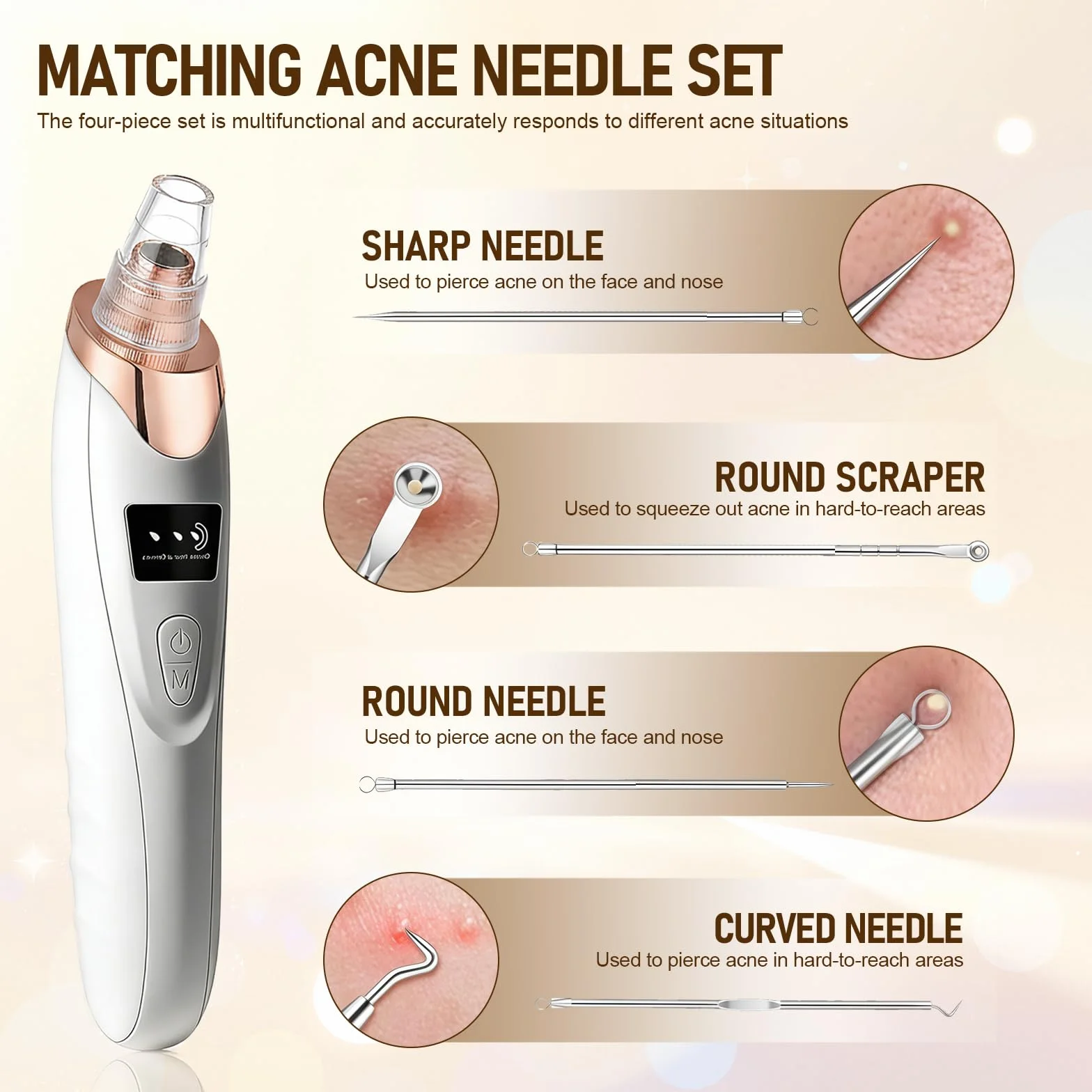 Aspiratore Punti Neri Professionale,Pulitore per Pori con 3 Livelli di Aspirazione e 4 Testine,Elettrico Comedone per Pulizia Viso e Rimozione Pori,Blackhead Remover Vacuum, per Tutti i Tipi di Pelle