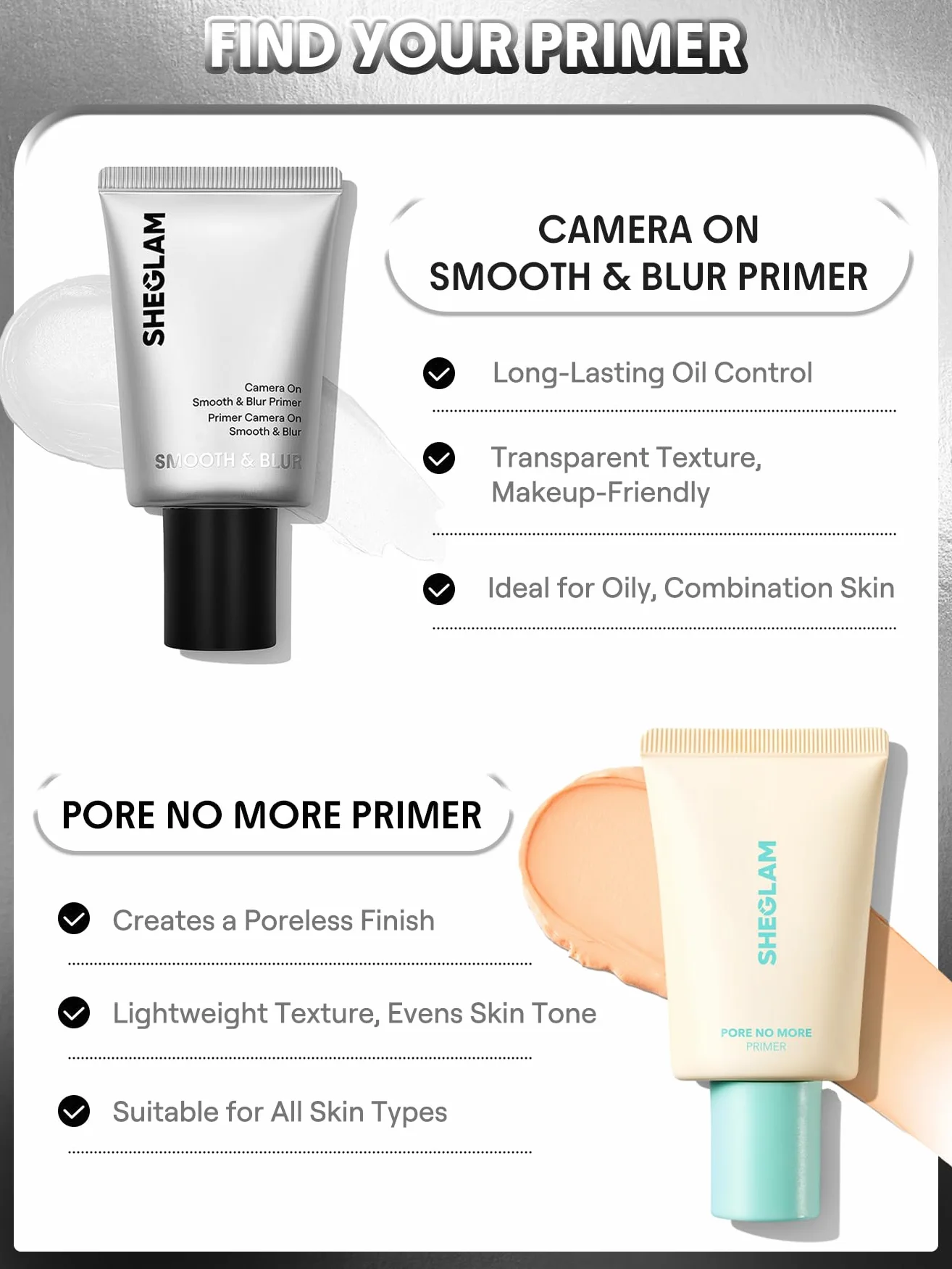 SHEGLAM Camera On Smooth & Blur Primer opaco Makeup Base Smoothing Primer per pelle liscia Pore Minimizer di lunga durata