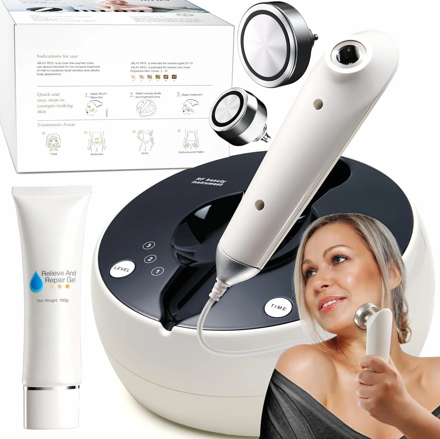 RF Radiofrequenza viso e corpo macchina rassodante – Professionale Home RF Lifting Skin Care Anti Aging Device – Effetti salone / più sicuro (bianco)