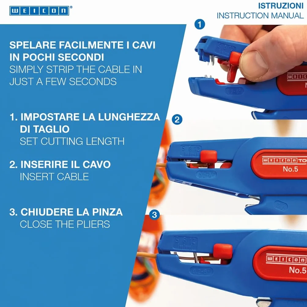 WEICON TOOLS Spelafili Automatico 0,2-6 mm² con Taglierina Laterale 2 mm