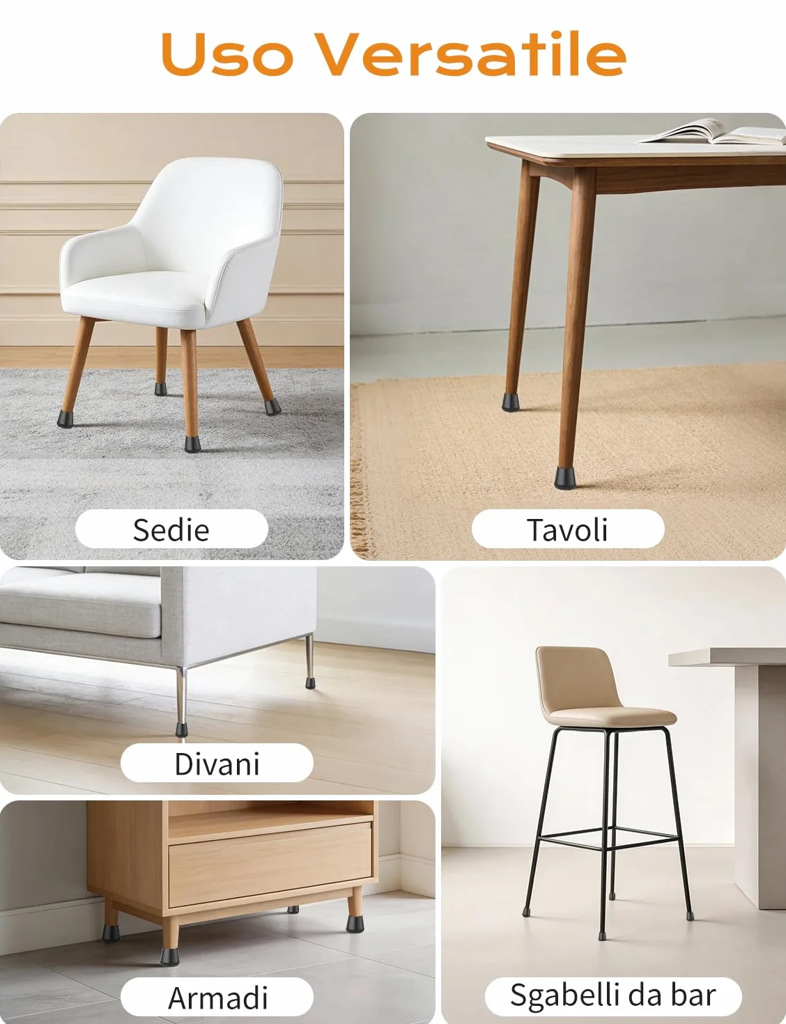 Coprigambe per Sedie Extra Piccole 24 Pezzi - Feltro 360° Nero Scuro - Proteggi Pavimento da Graffi e Rumore