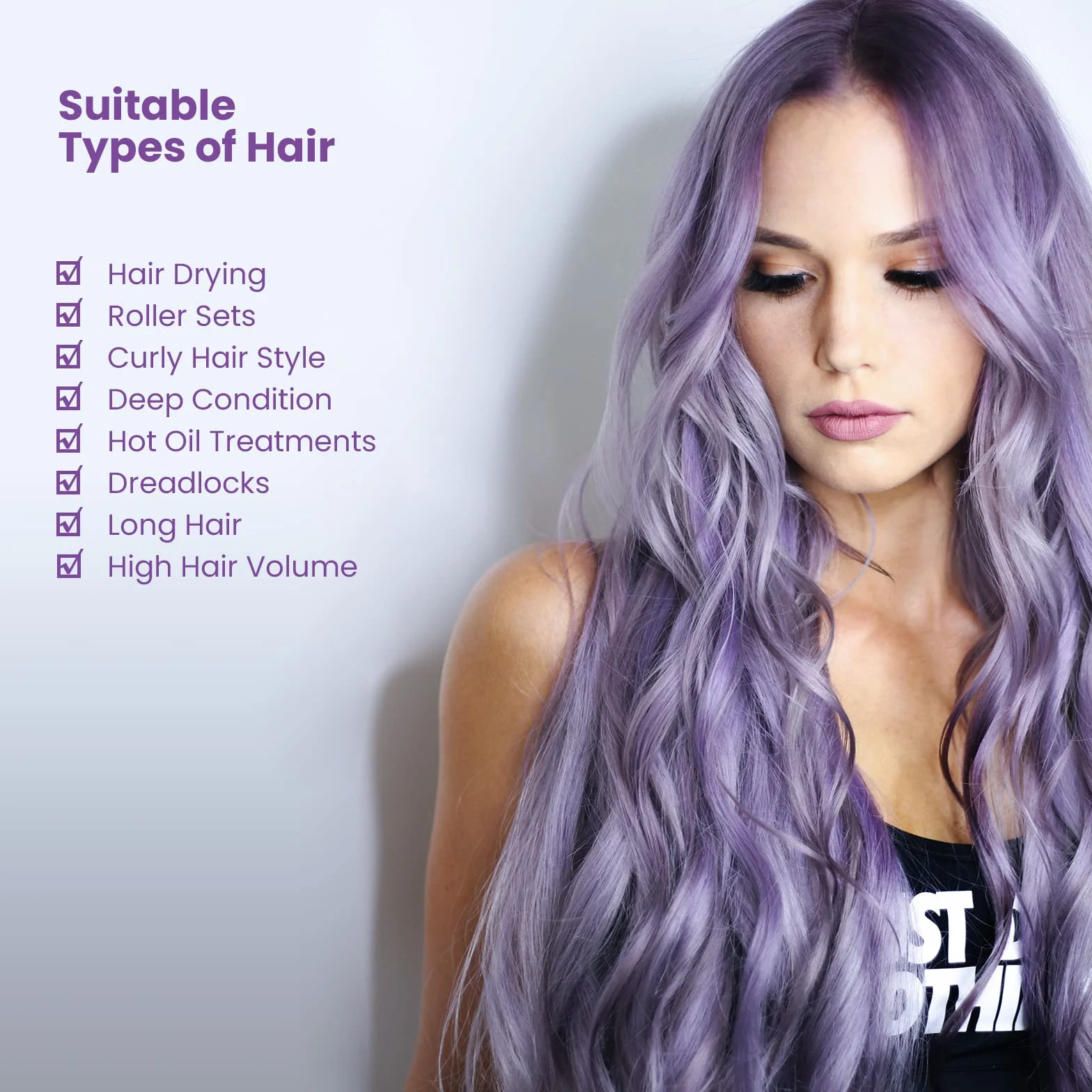 Segbeauty Caschi per Asciugatura, Cuffia Asciugacapelli, Casco Asciugacapelli da Casa Portatile e Professionale, con Elastico per Attacco Phon (Viola)