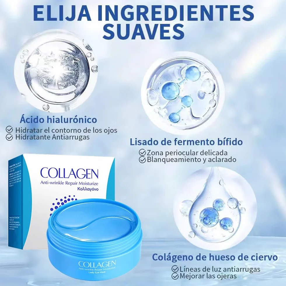 60 Pezzi Patch Occhi al Collagene,Maschera per Occhi All'acido Ialuronico,Per Anti-Rughe Anti-Età ed Idratante Ridurre Borse Occhiaie e Puffiness,Effetto Rinfrescante per Stanchi,Unisex