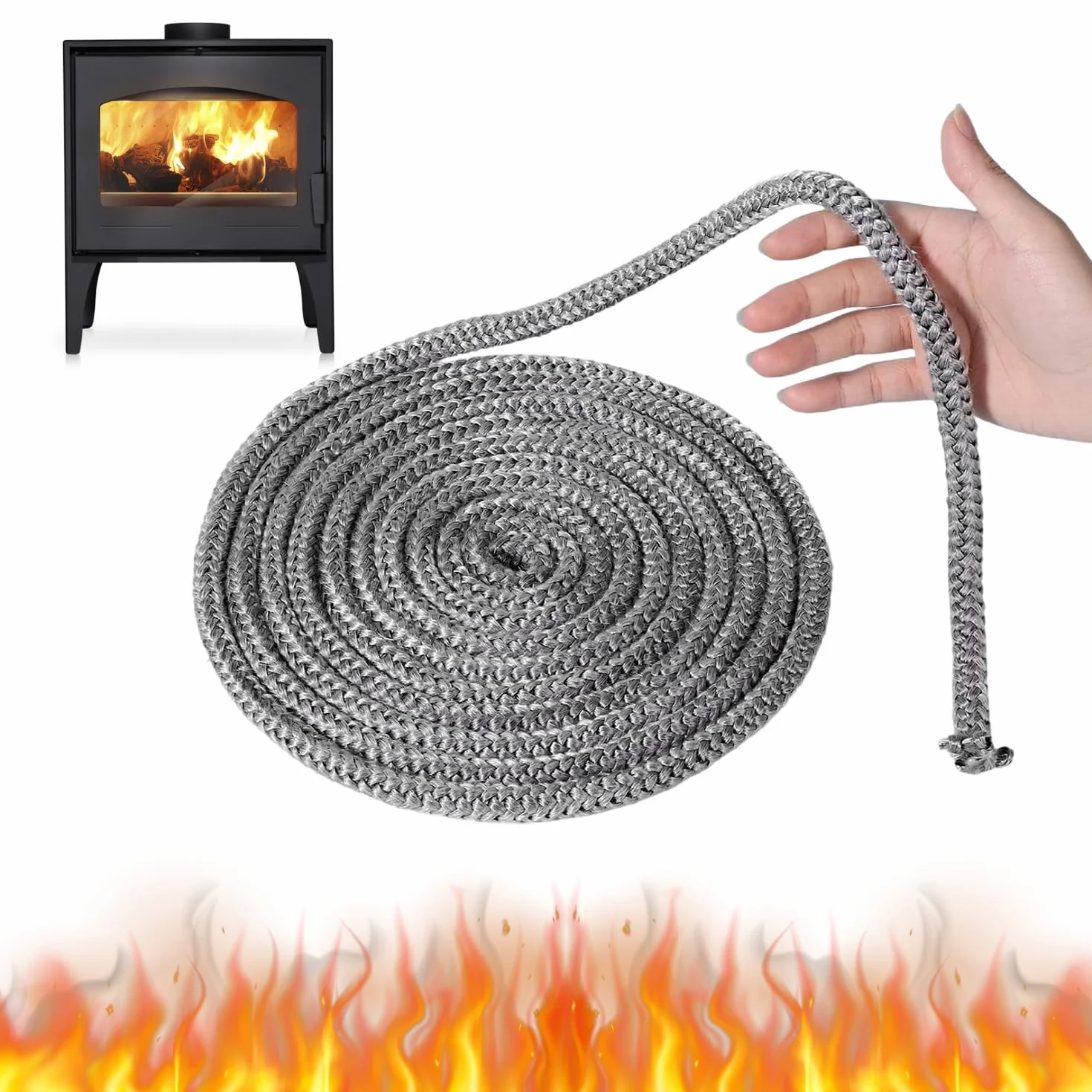 Guarnizione Stufa a Pellet 8 mm x 2.5 m Fibra di Vetro per Camino e Porta Forno