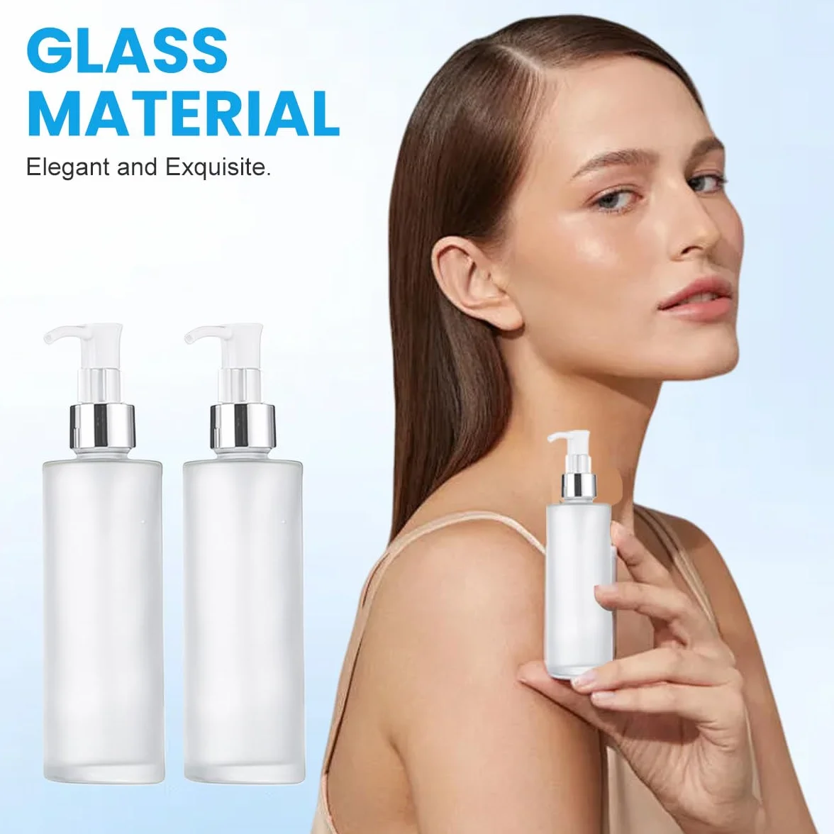 2 flaconi vuoti in vetro smerigliato da 120 ml, dispenser per lozioni, sapone, cosmetici, cosmetici, essenze, oli essenziali, campioni, contenitori per imballaggio, fiale (testa argentata)