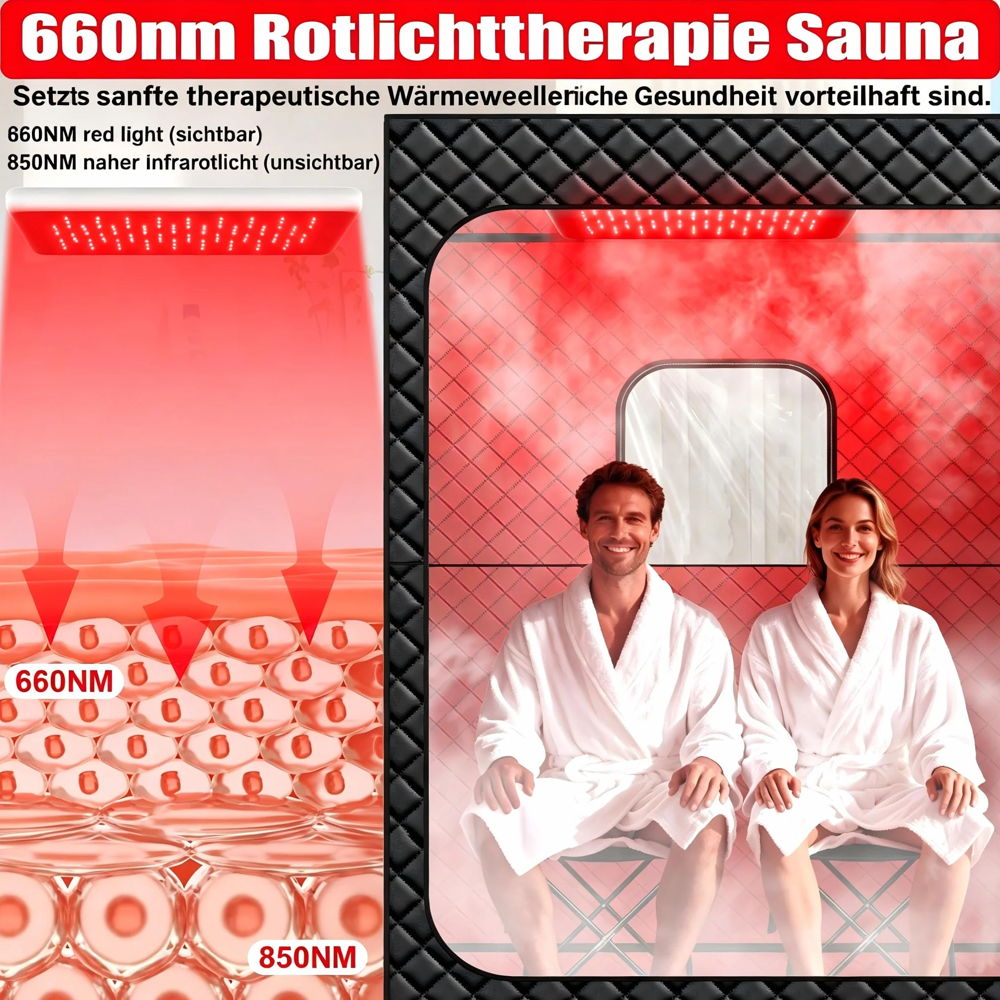 Sauna a infrarossi per 2 persone, portatile, 5 strati, impermeabile, 2 generatori vapore, sedie pieghevoli