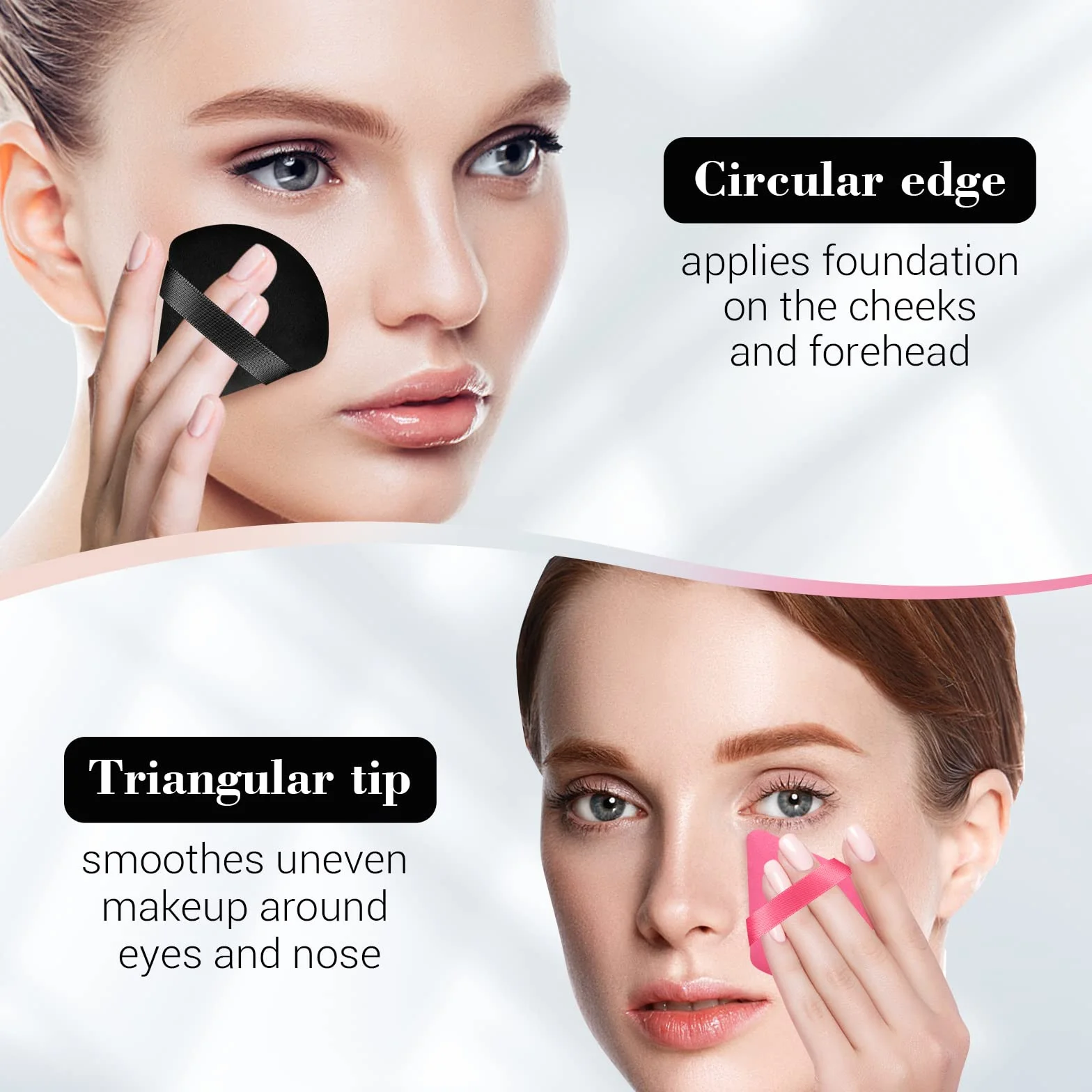 Piumini da Cipria Viso, 4 Pezzi Spugnetta Make Up Triangolare Piumino, Riutilizzabile Bagnato Asciutto Doppio Uso
