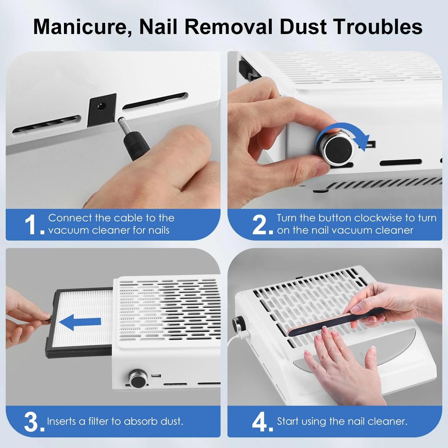 100 W Nail Vacuum Cleaner con filtro, luce LED – Efficient Dust Extraction for Nail Salons and at home – Noiseless, estremamente confortevole e potente