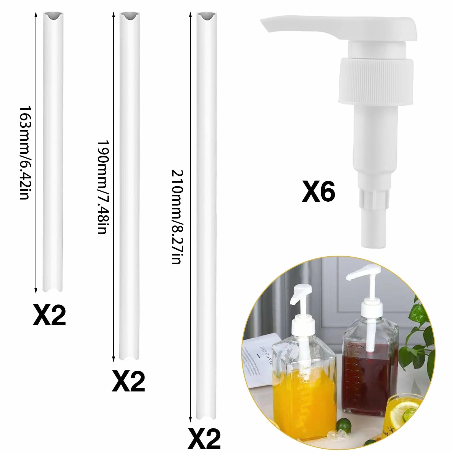 6 Pezzi Plastica Pompa Sciroppo Pompa di Ricambio con 6 Tubi, Riutilizzabili Pompa Dosatrice, 28/410, 33/410 Pompe di Plastica Testa Della Pompa, per Shampoo Concentrati Bevande