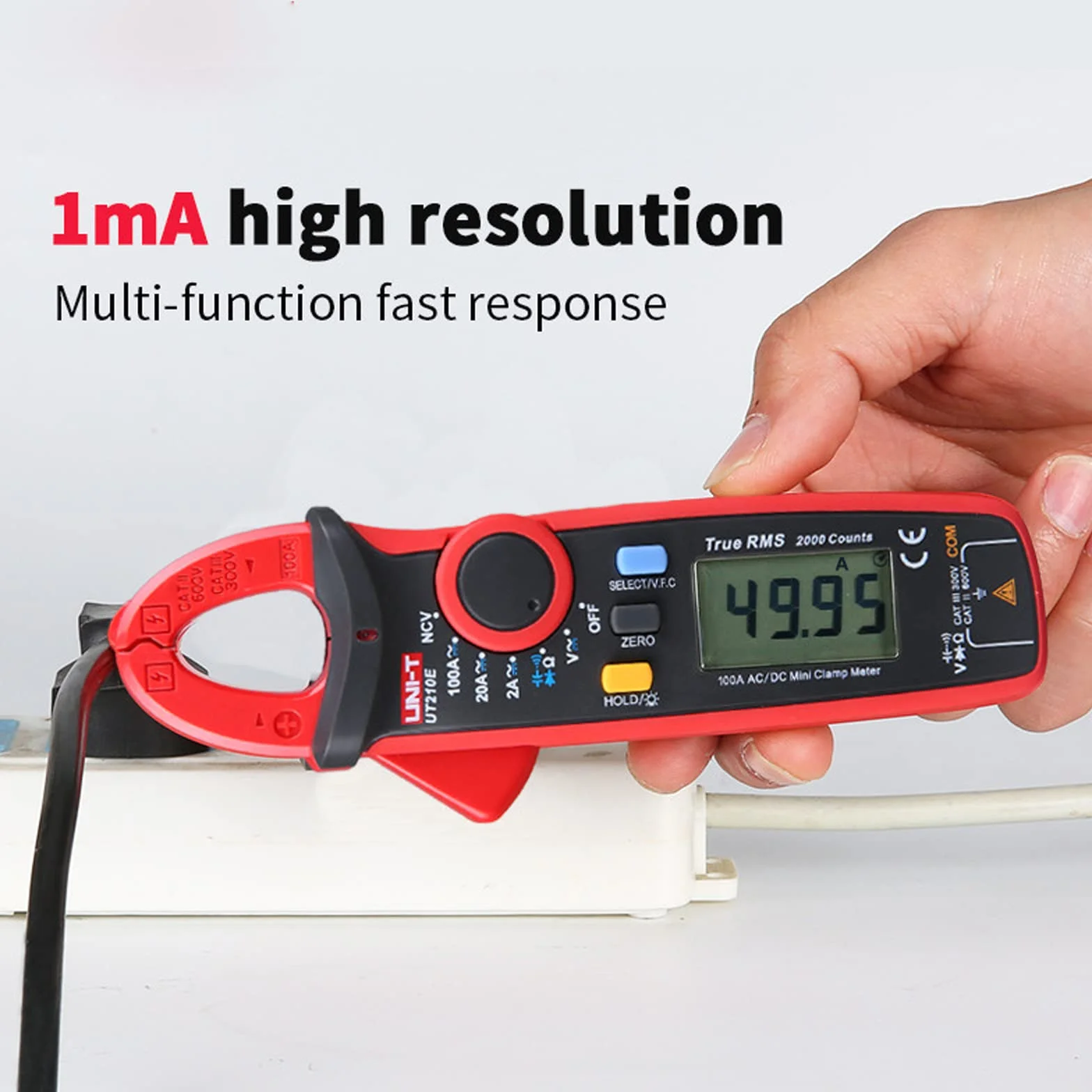 UNI-T UT210E Mini Digitale Pinza amperometrica 100A CA CC Vero RMS Multimetro con Alligatore Clip