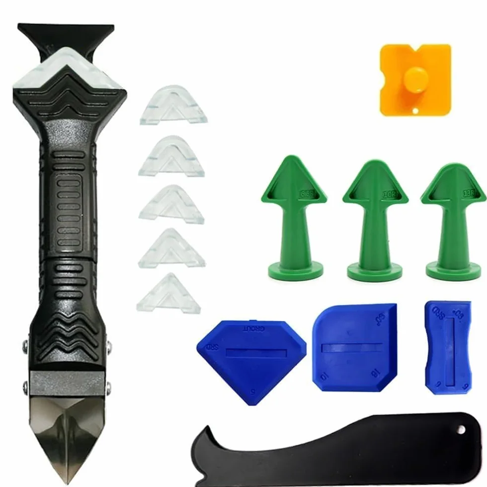 Raschietto Silicone Professionale 5 in 1 Strumenti per Calafataggio Spatola Rimuovi Silicone Utensili di Finitura Sigillante Bianco