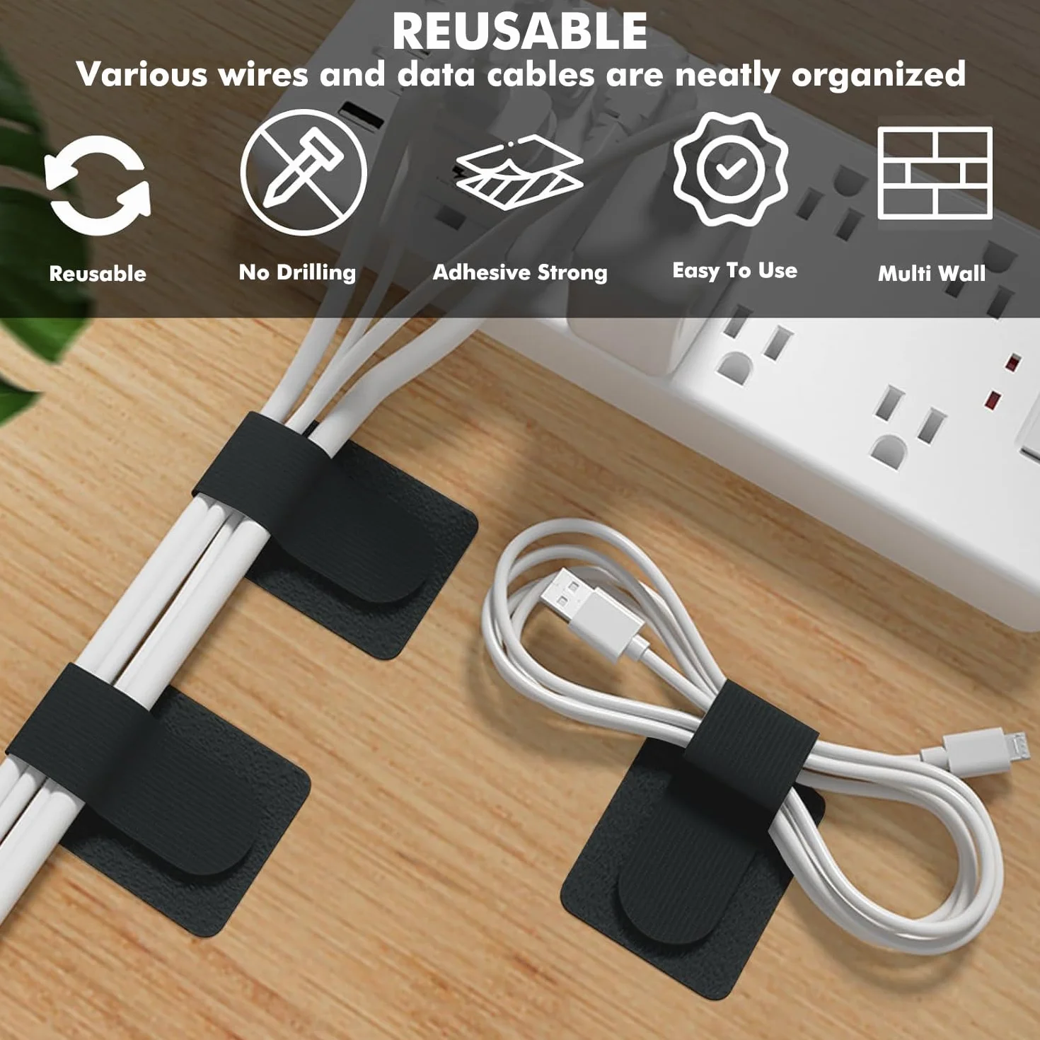 LINKWAY 50 pezzi organizer per cavi sotto la scrivania, supporto in nylon riutilizzabile, gestione cavi autoadesivo
