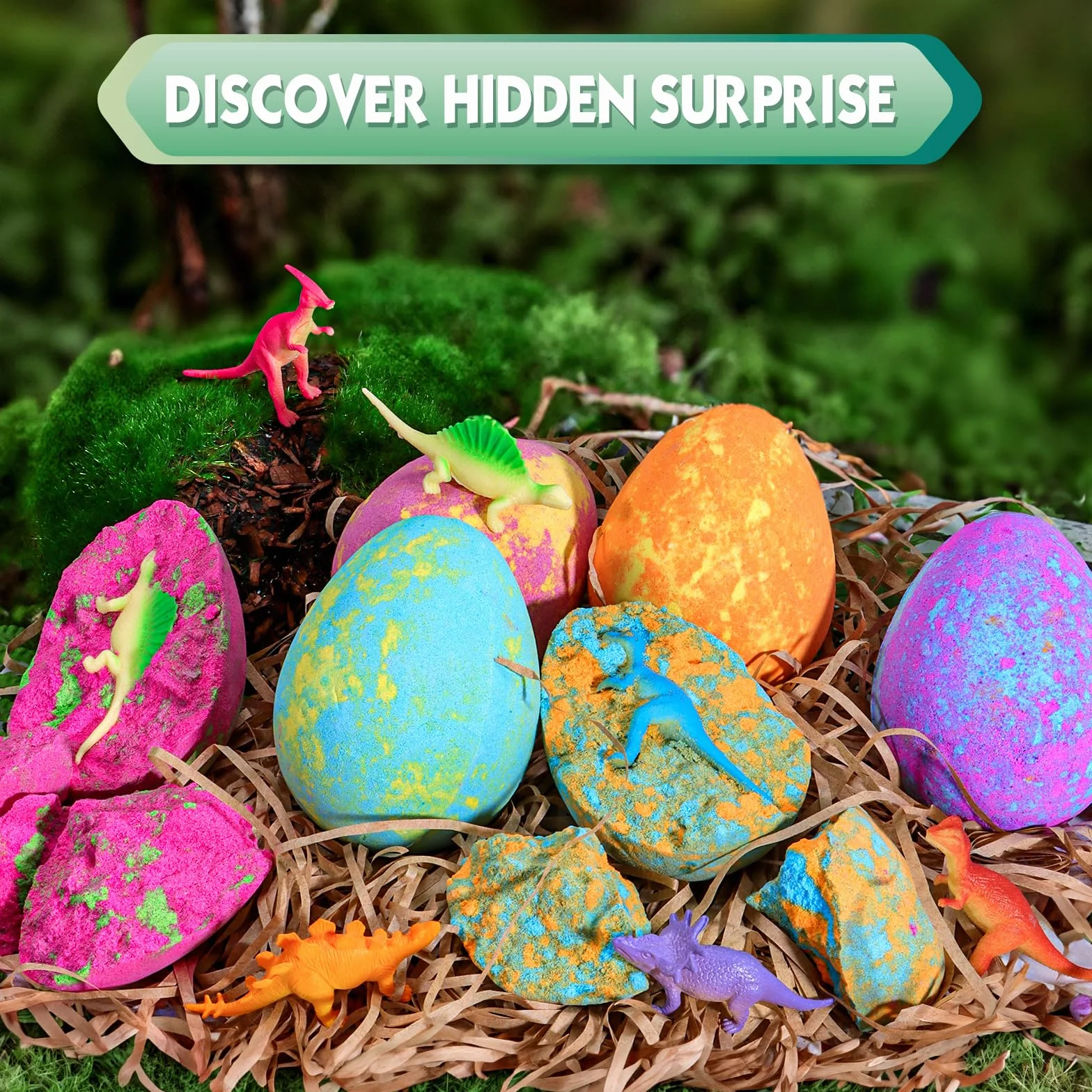 Aofmee Bombe da Bagno Bambini Con Sorpresa Dinosauri - Set Regalo 8 Pezzi, Bagnoschiuma Naturale per Ragazzi e Ragazze, Rilassante per Vasca, Idea Regalo per Pasqua, Natale, San Valentino, Compleanno