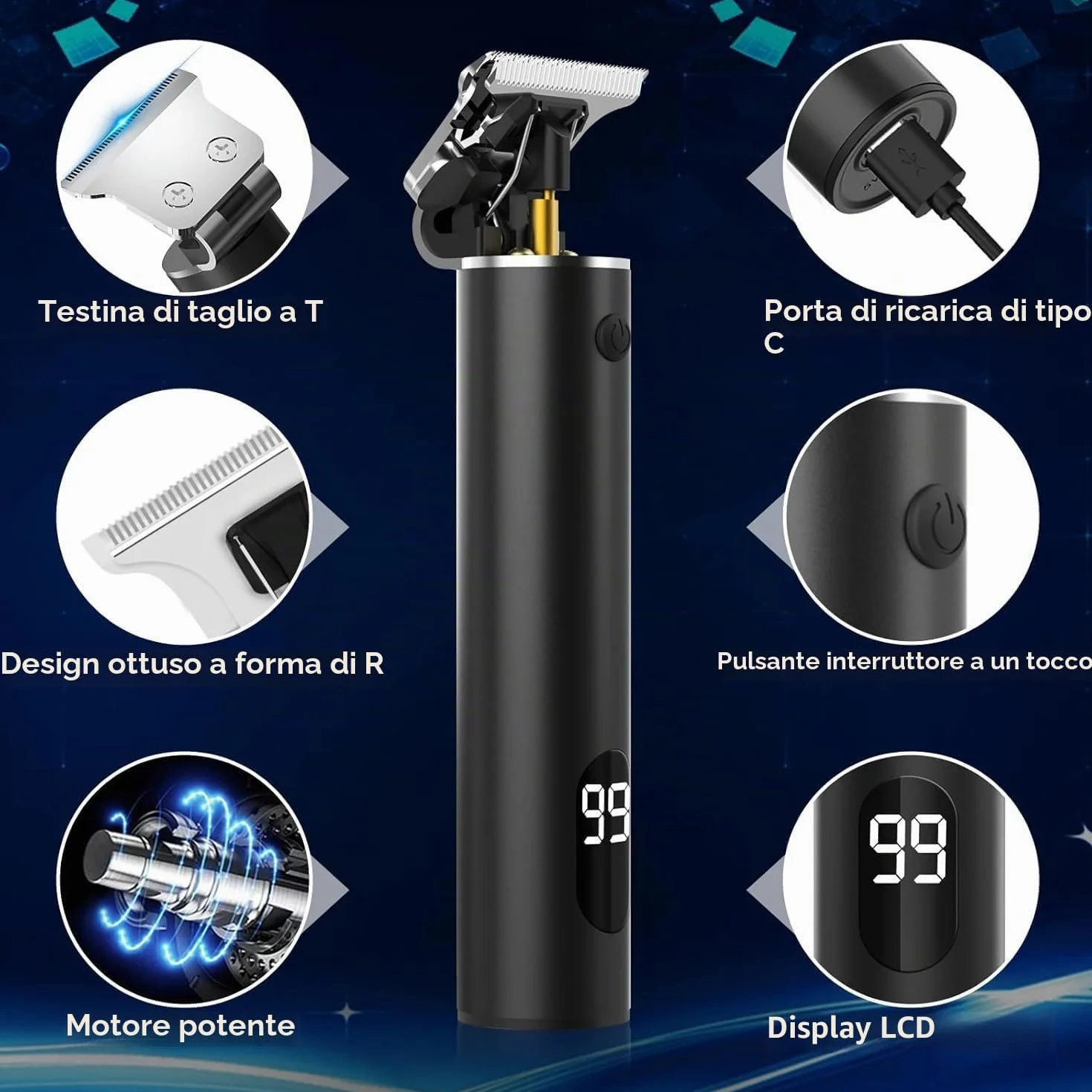 Tagliacapelli Professionale Barba Trimmer Kit Con USB Ricaricabile, Impermeabile, Schermo LCD per Uomo, Bambini, Adulti, Barbiere