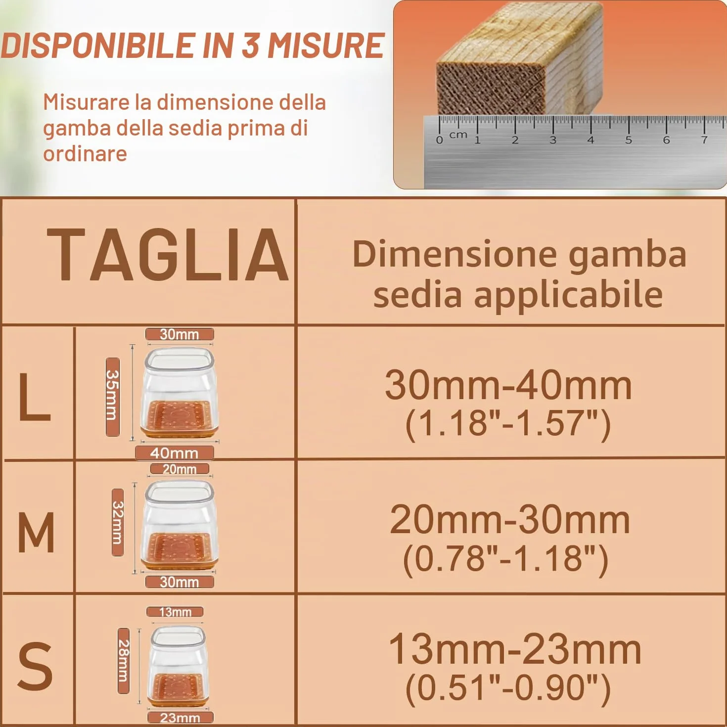 Feltrini per Sedie Quadrati in Silicone con Feltro, Proteggi Gambe Mobili 20-30mm, Antigraffio