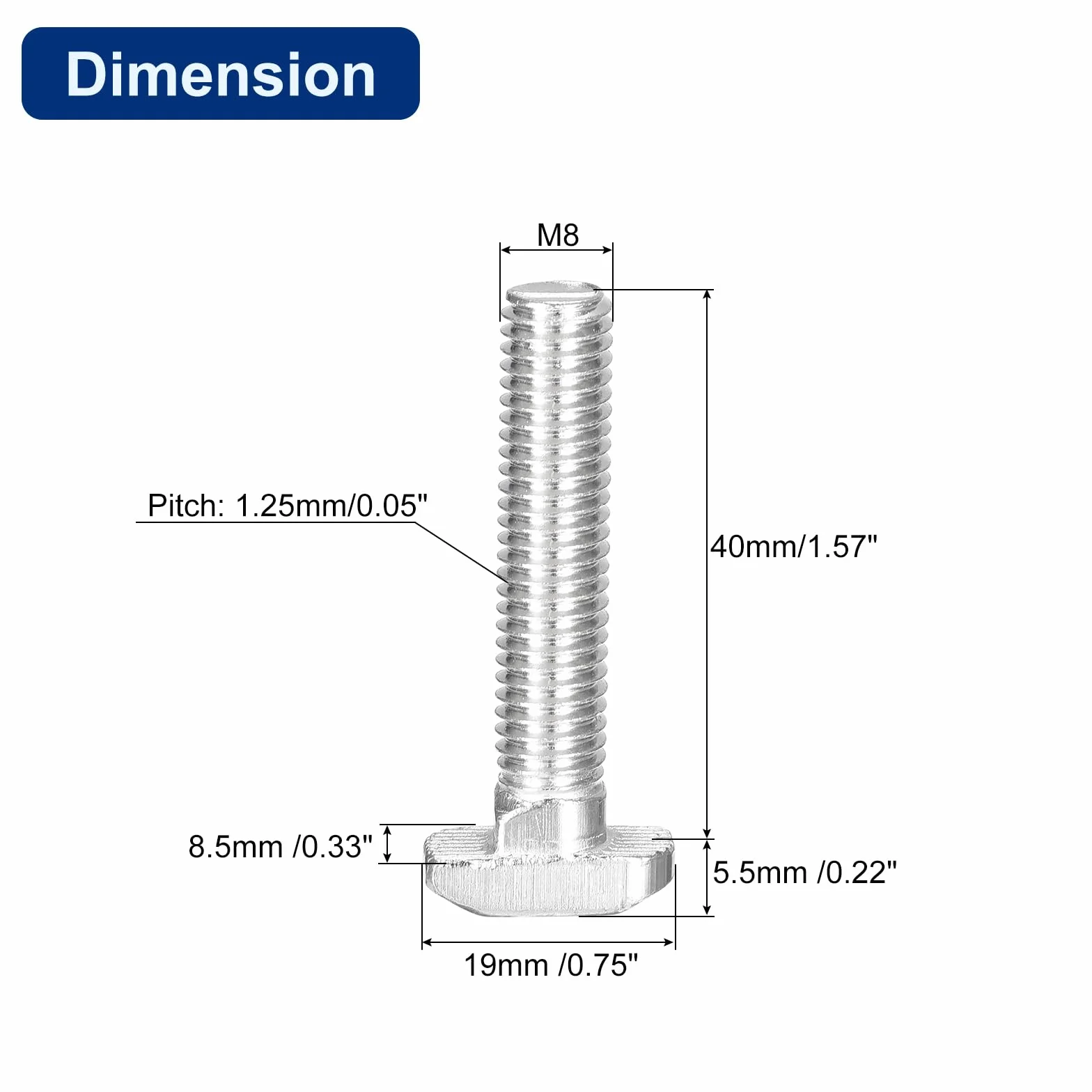QUARKZMAN 10pz Bulloni a T-Slot, M8 x 40mm Bullone a Testa Martello per Profilo Alluminio Serie 4545