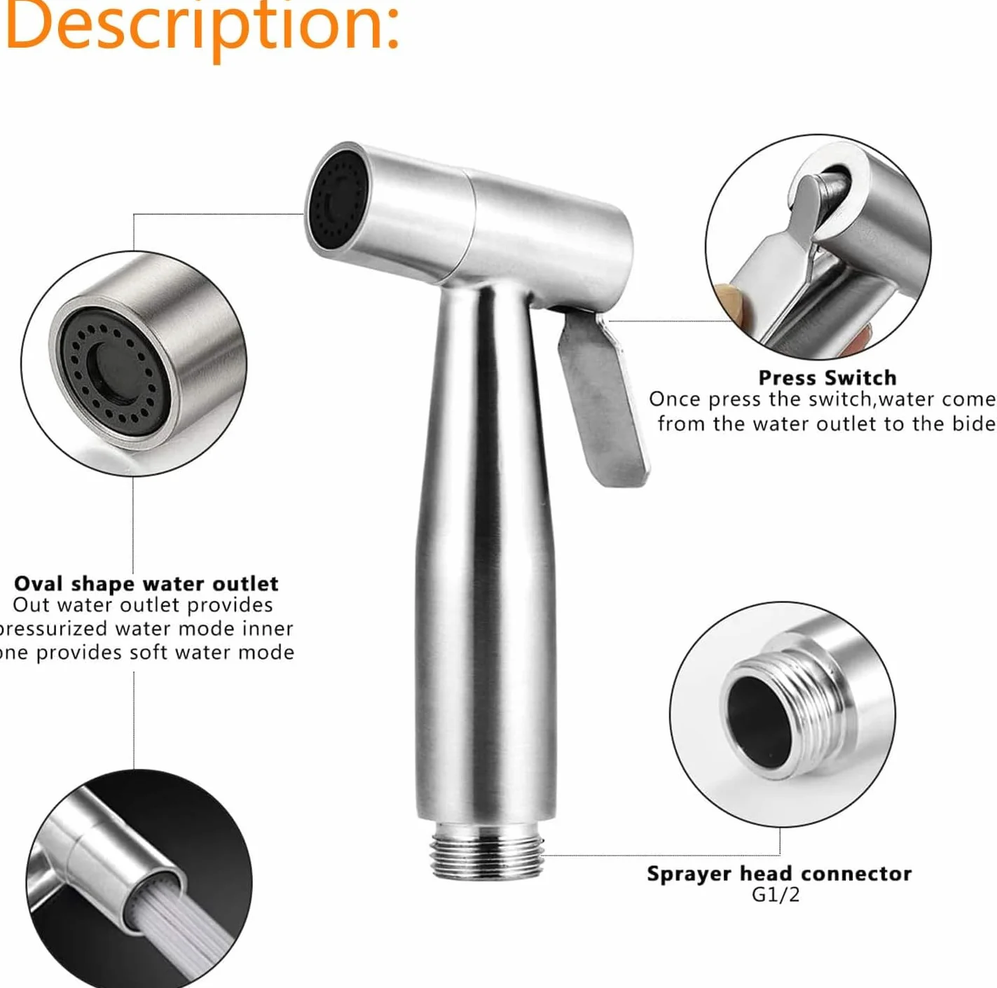 Soffione doccia bidet a mano Acciaio inossidabile WC spruzzatore ugello