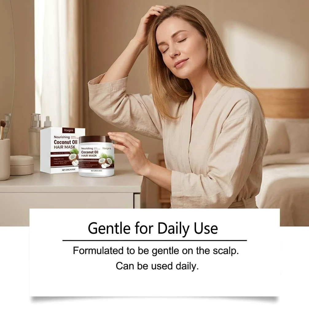 Maschera per capelli con olio di cocco per capelli danneggiati, cura profonda con vitamina E, rinforzante e idratante, nutriente, arricciante, lucida, morbida ed elastica per le donne (3 pezzi)