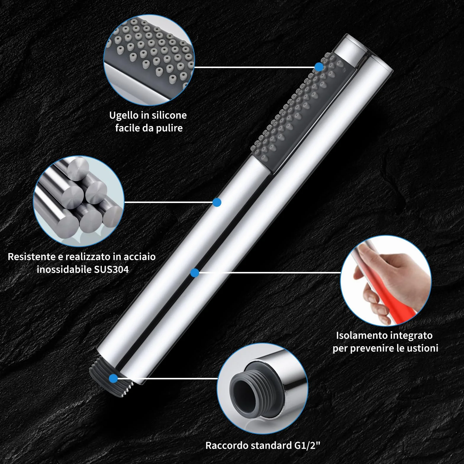 DETBOM Soffione Doccia Acciaio Inossidabile Alta Pressione Anticalcare Cromo 20cm