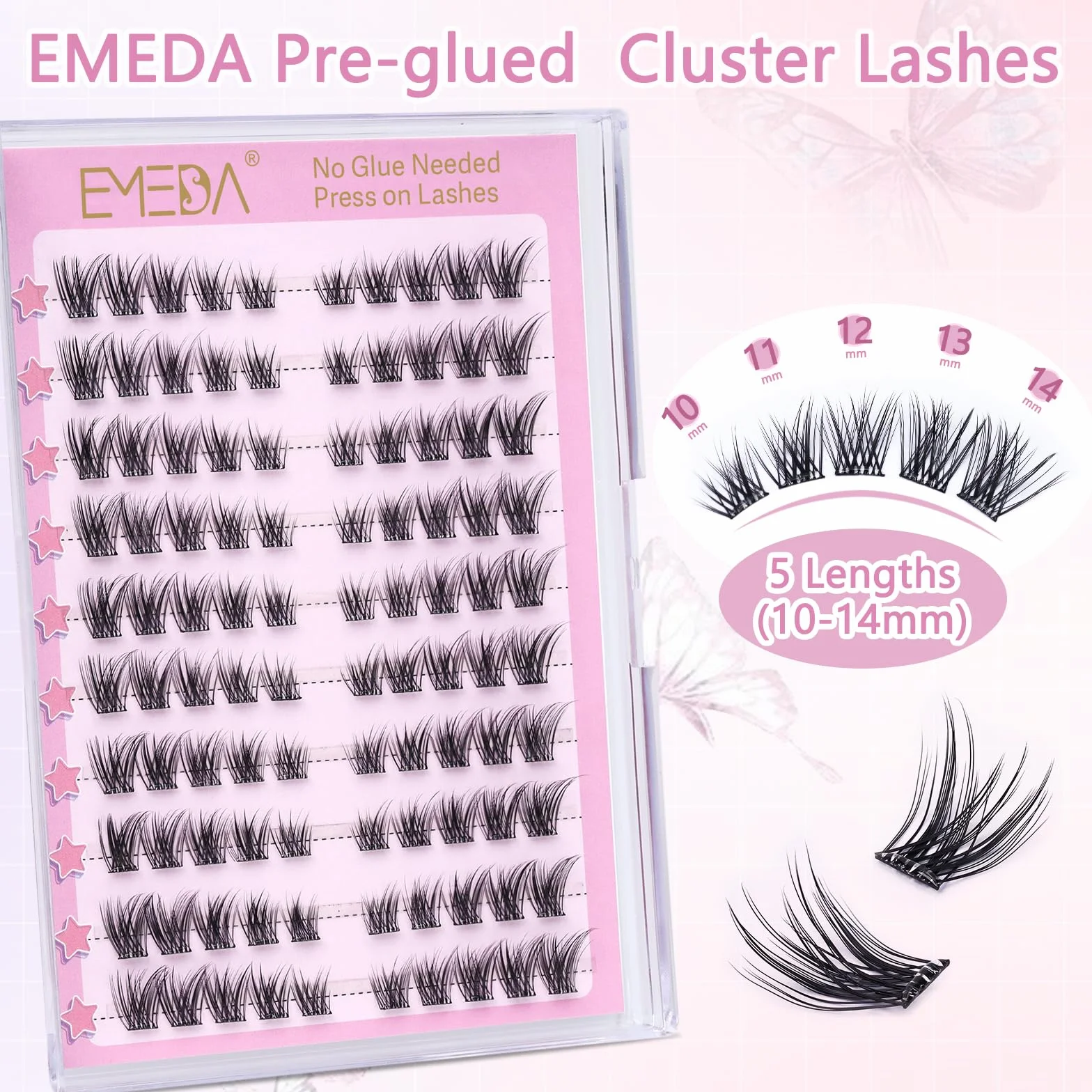 EMEDA ciglia autoadesive naturale, kit ciglia a grappolo senza colla 120pcs Ciglia naturali a pressione, DIY Ciglia a grappolo preincollate con pinzetta Ciglia da gatto preincollate (Cat eye02)