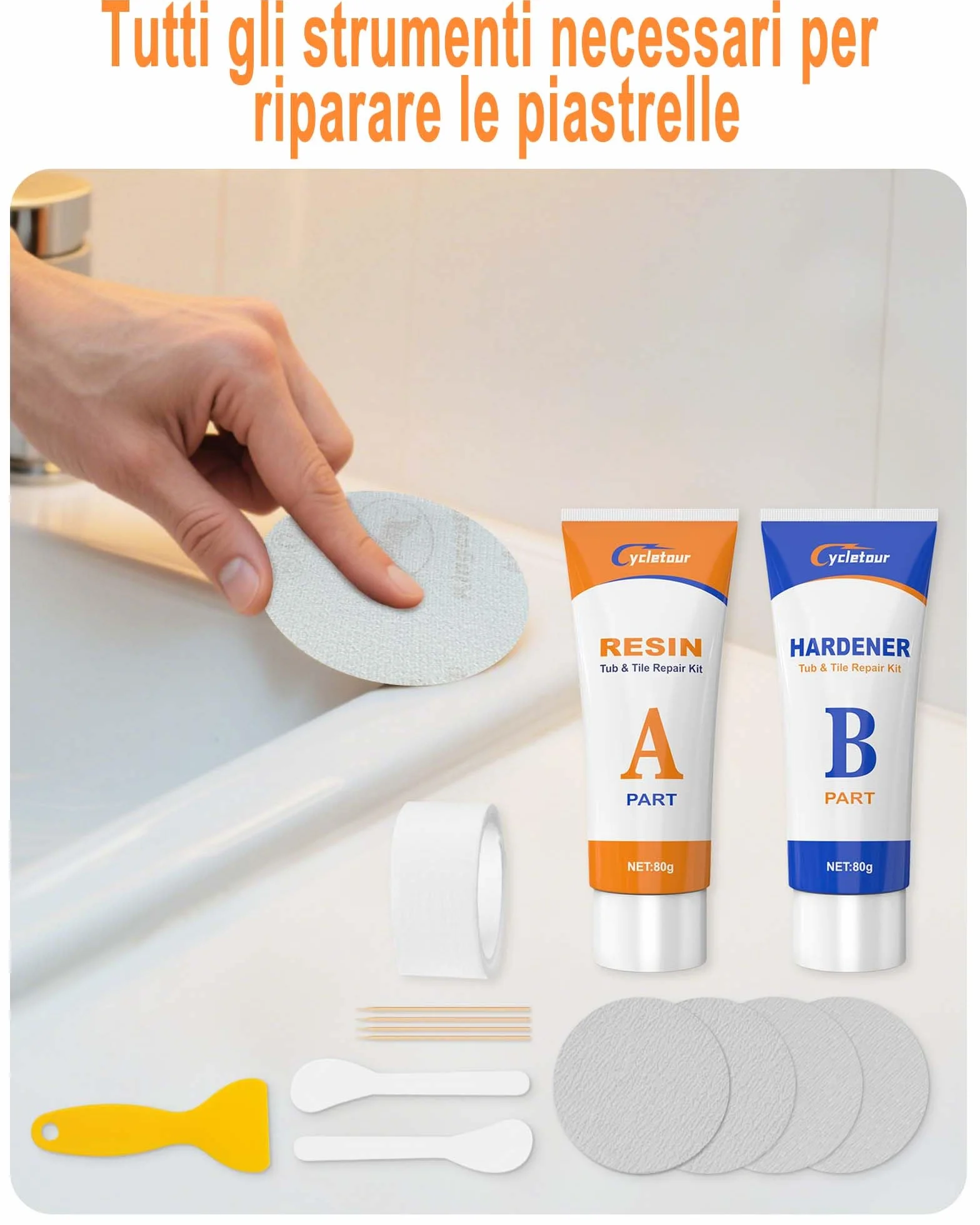 Kit Riparazione Piastrelle Vasca da Bagno 160 G Grande Capacità Abbinare Colori fai da te Ceramica Lavandino