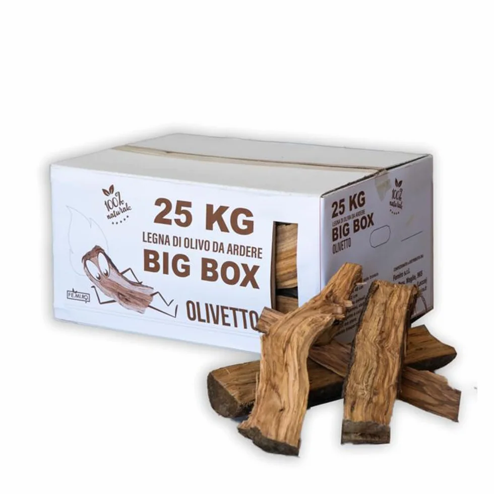 Legna da Ardere di Ulivo BIG BOX 50 kg – Camino, Stufa, Barbecue – Made in Italy