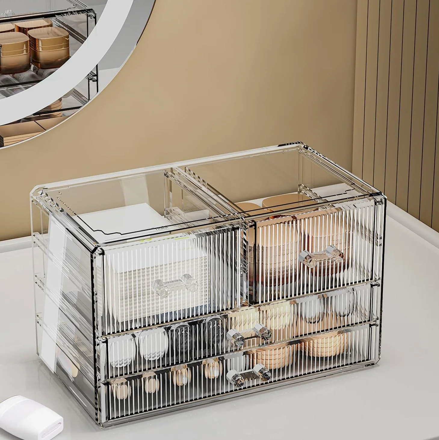 Organizer Trucco Organizzatore per Trucco Trasparente con Cassetti in Acrilico per per Vanità O Comò Trasparenti Organizzatore(A)