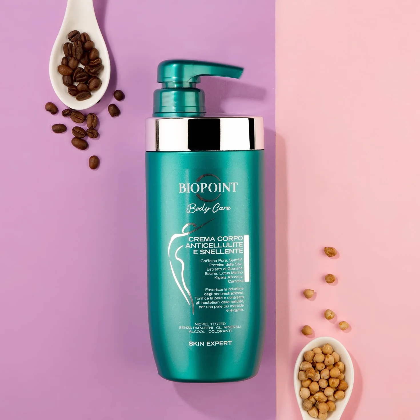 Biopoint - Crema Corpo Anticellulite ad Azione Rassodante, Drenante e Tonificante, Contribuisce alla Riduzione degli Accumuli Adiposi e a Contrastare gli Inestetismi della Cellulite, 500 ml
