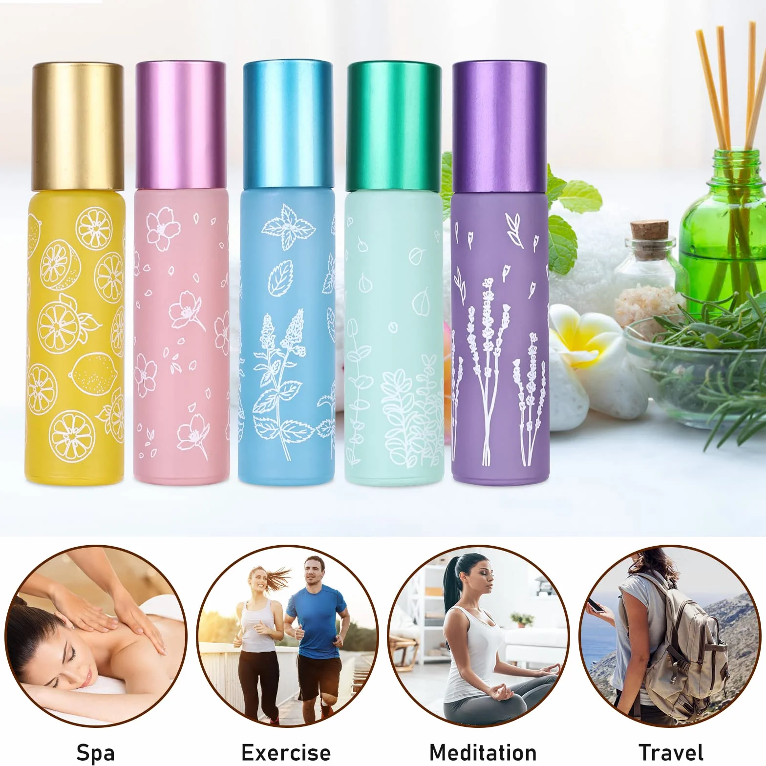 24 bottiglie di vetro per oli essenziali, bottiglie roll-on con palline, multicolore
