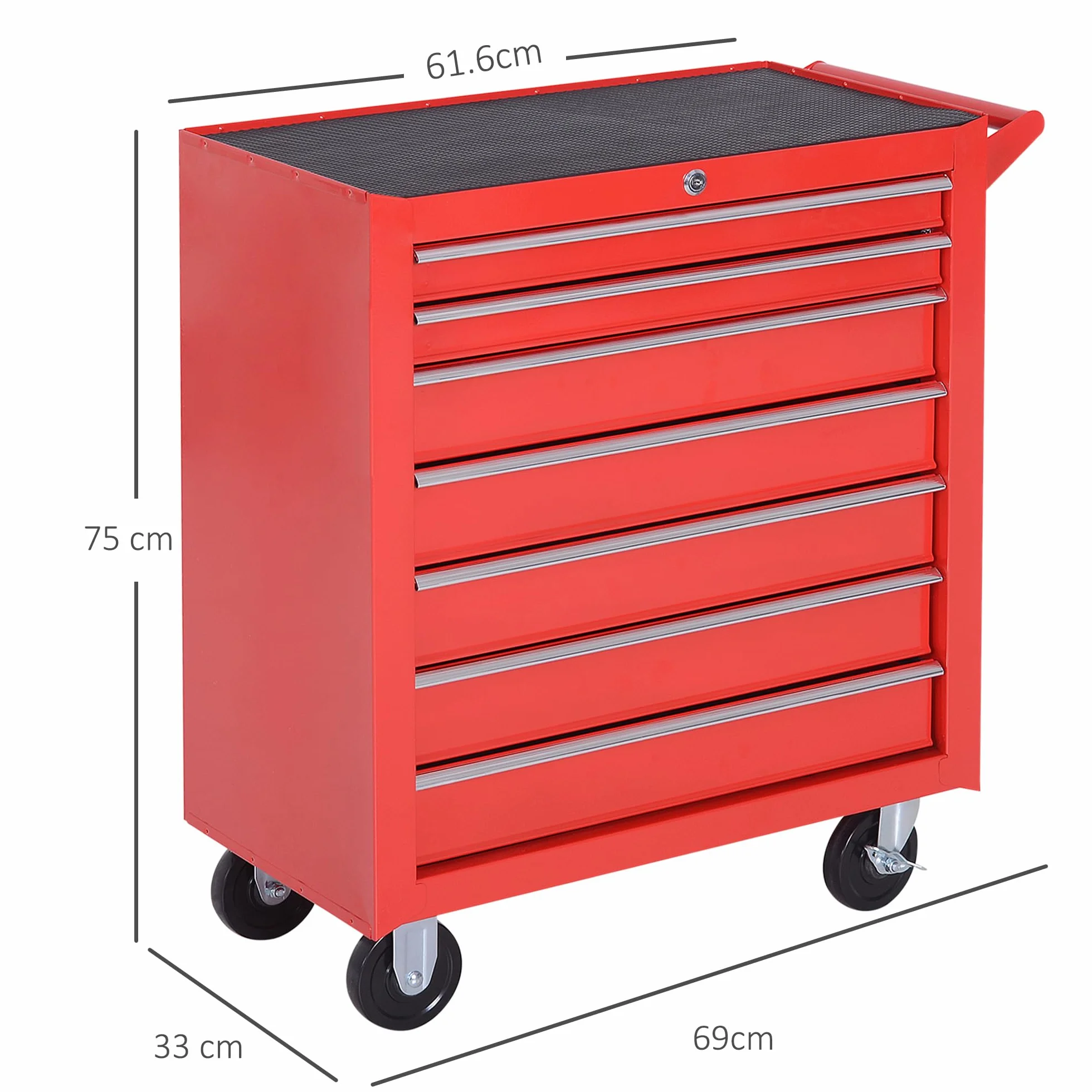 DURHAND Carrello Porta Attrezzi 7 Cassetti in Acciaio con Serratura, Rosso