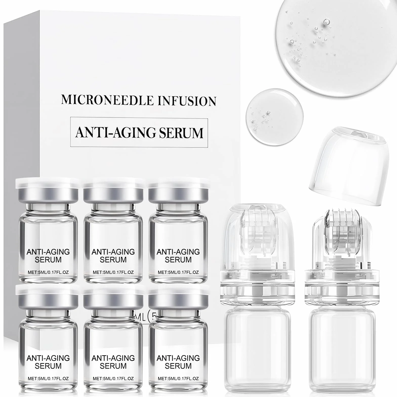 Micro infusione System, Micro Needling Set, Microneedling Siero, Micro Infusion Face con 6 Microneedling Serum e 2 Roller inclusi, soluzione anti-invecchiamento (A)