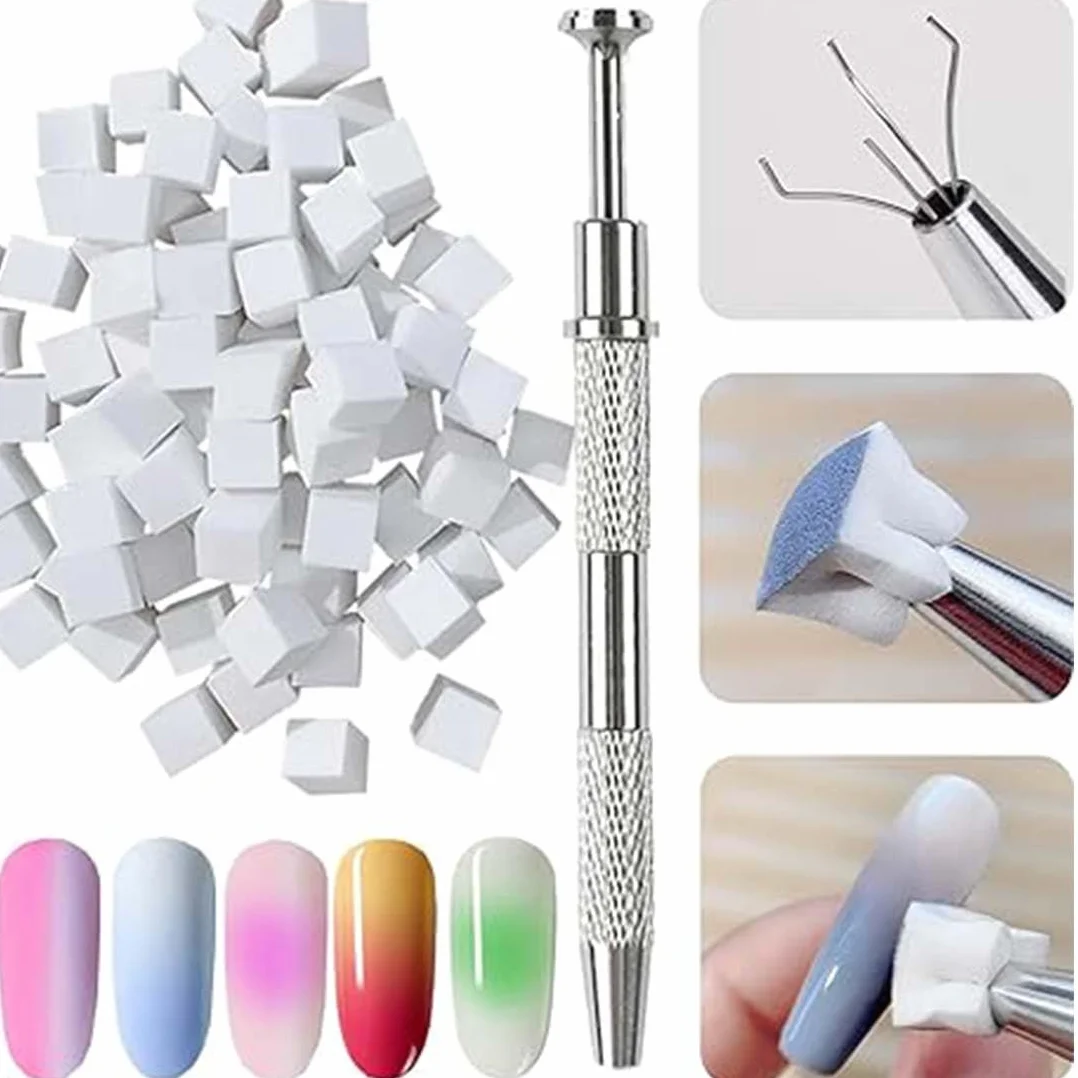 50 Pezzi di Spugna Unghie con Pinza Metallica, Pennelli Unghie, Unghie Ombre Design, Strumenti per la Nail Art Pennello di Spugna, Usato per Creare una Varietà di Modelli di Nail Art Sfumati