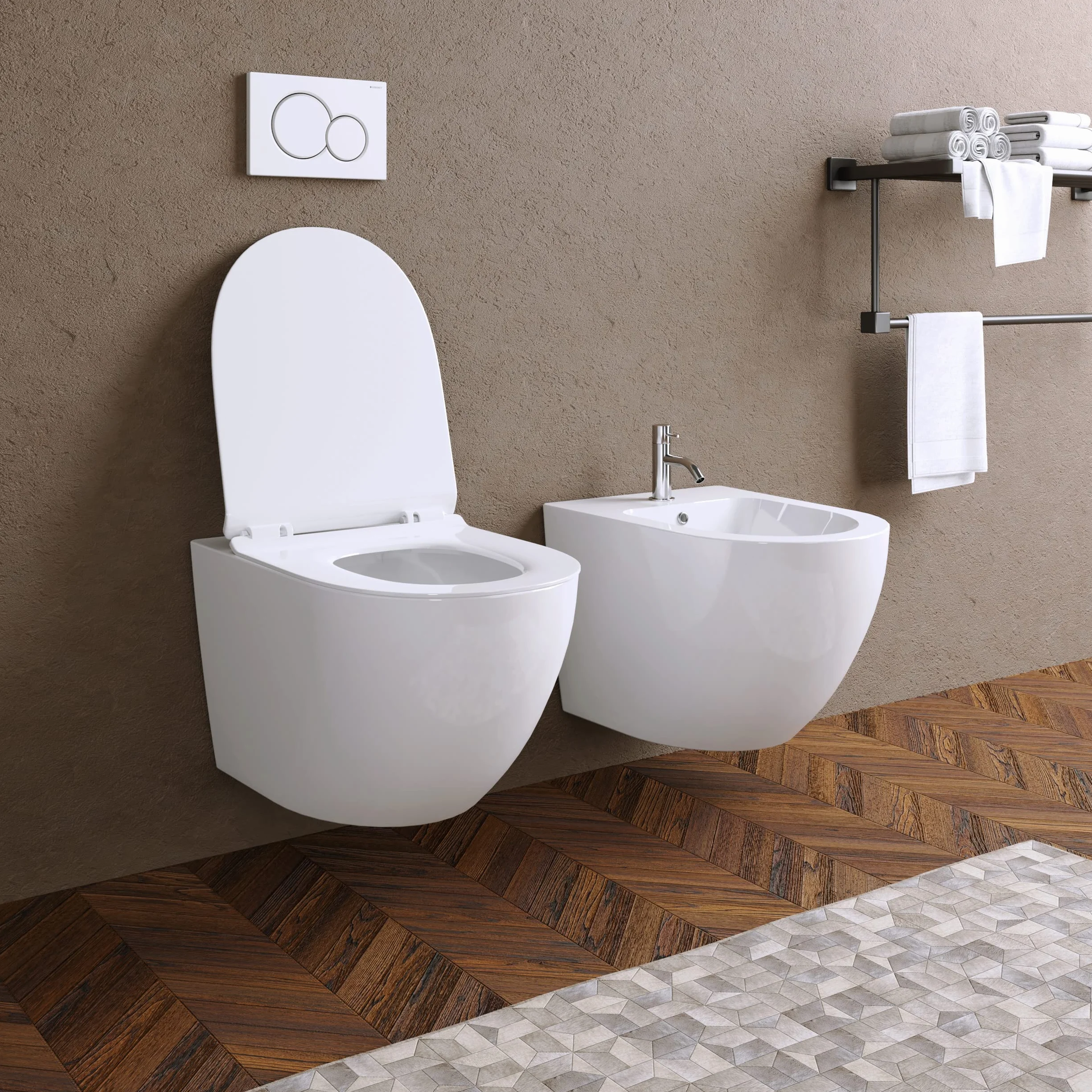 Vaso Bidet Sospeso Rimless Senza Brida Sedile Soft-Close Mod. Parigi