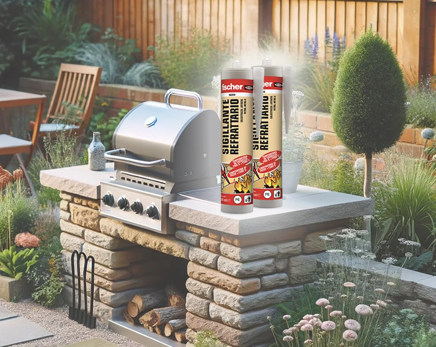 Fischer Sigillante Refrattario SR Nero 1200°C Resistente Calore Giunti Caminetti Stufe Forni