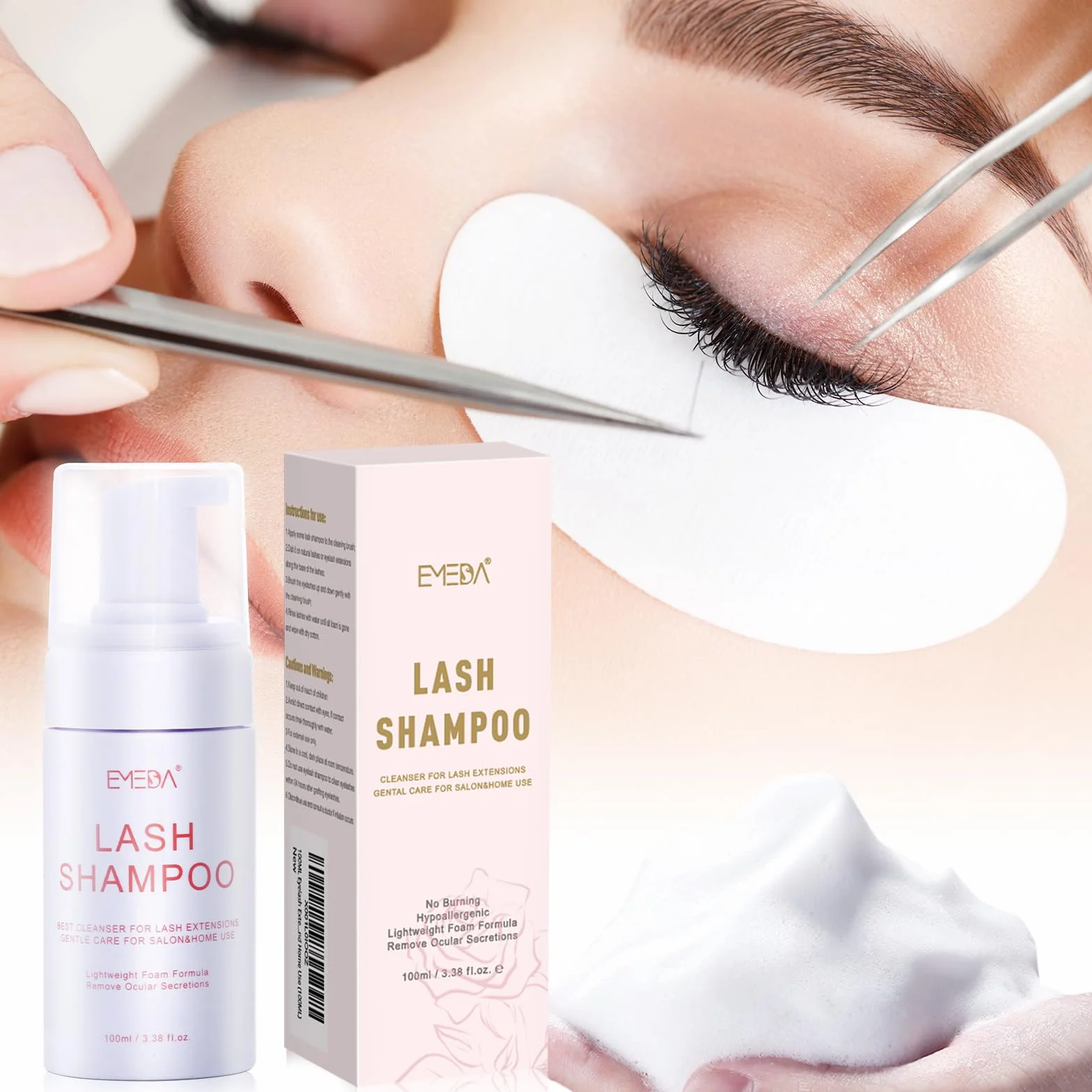 EMEDA 100ML Shampoo Per Ciglia con pennello kit Detergente Schiumogeno 100ml mousse lash extension