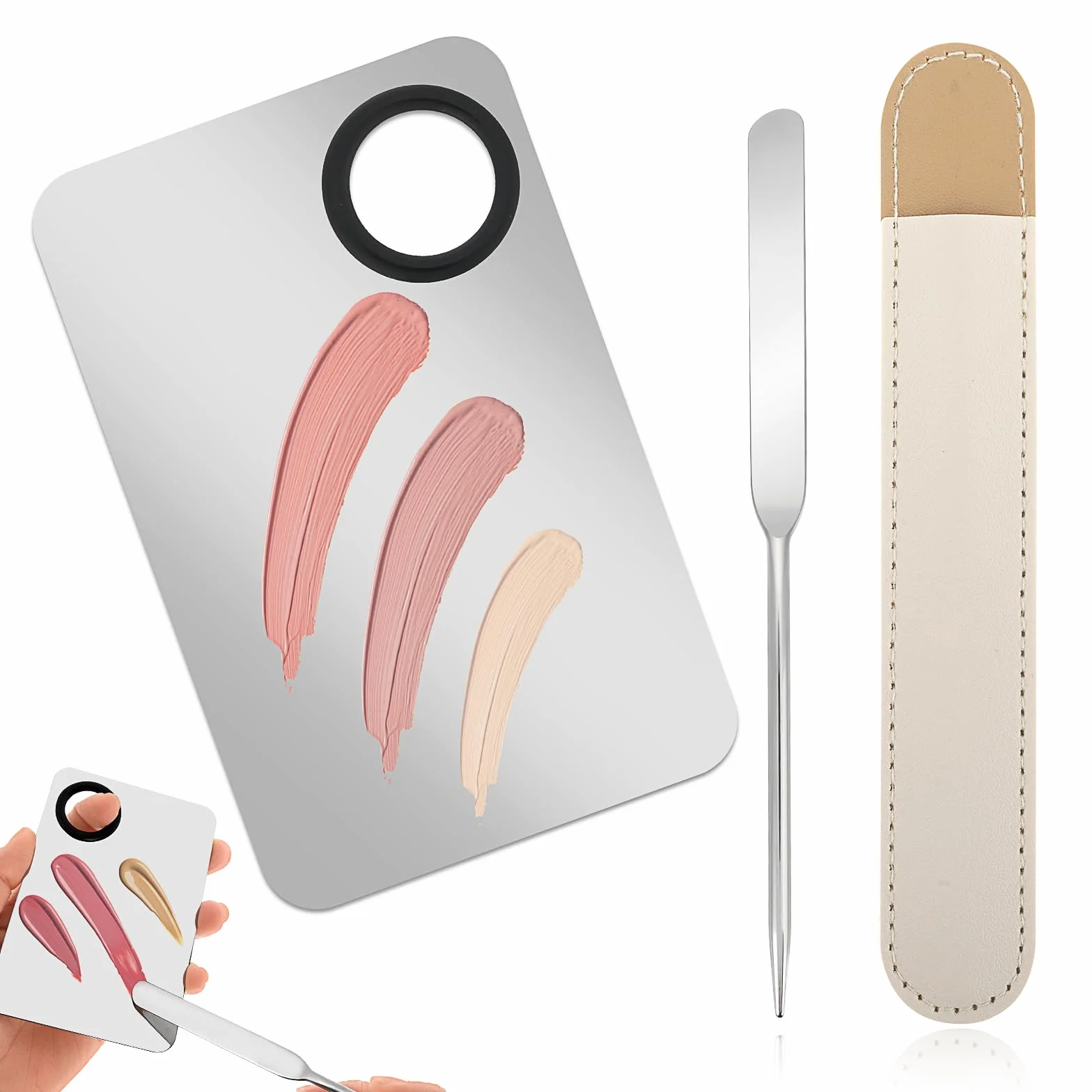 Set Spatola Per Fondotinta - Palette Per Miscelare Trucco In Acciaio Inossidabile Con Patula Trucco Coreano Miscelatore Portatile Per Palette Per Miscelare Fondotinta, Ombretti, Nail Art