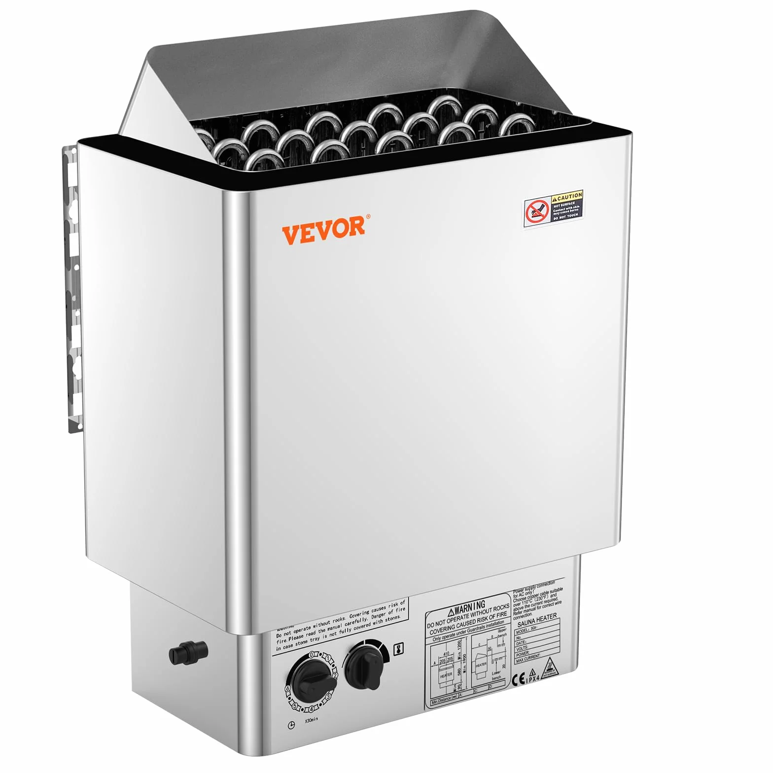 VEVOR Stufa Elettrica per Sauna 8 kW 400 V 3 N, Riscaldatore Portatile Acciaio Inox, 8-12 m³, Timer 3 Ore