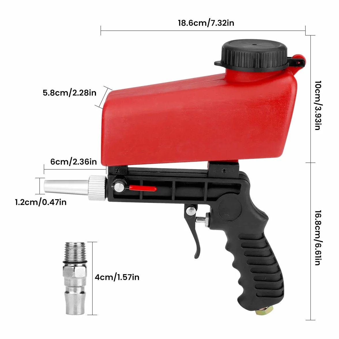 Sabbiatrice Pneumatica Portatile Multifunzione Kit Pistola Sabbiatura per Manutenzione Automobilistica Ruggine Rosso