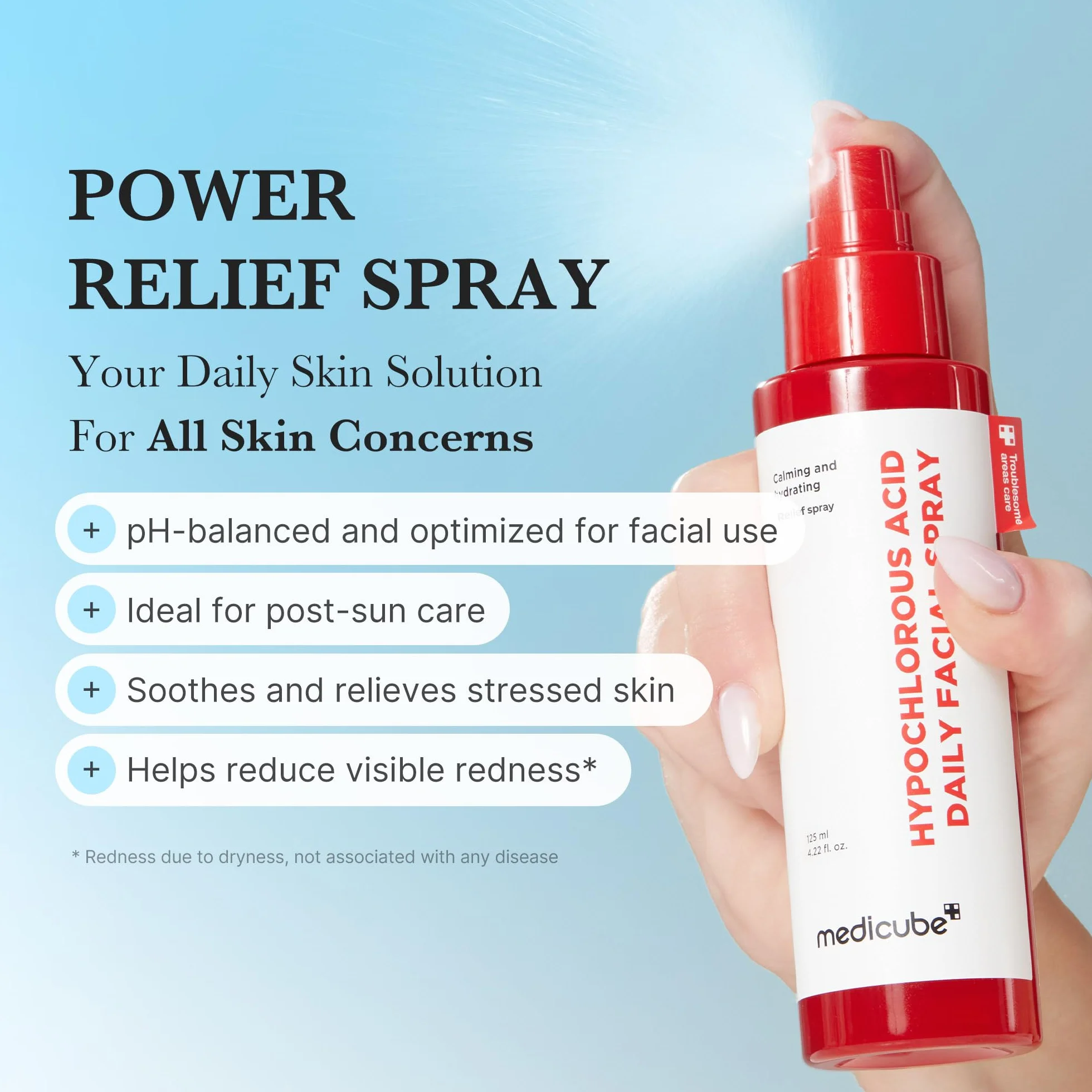 medicube Power Soothing Spray 125 ml – Spray HOCl lenitivo per pelle sensibile e tutti i tipi di pelle – Cura quotidiana e post-sole