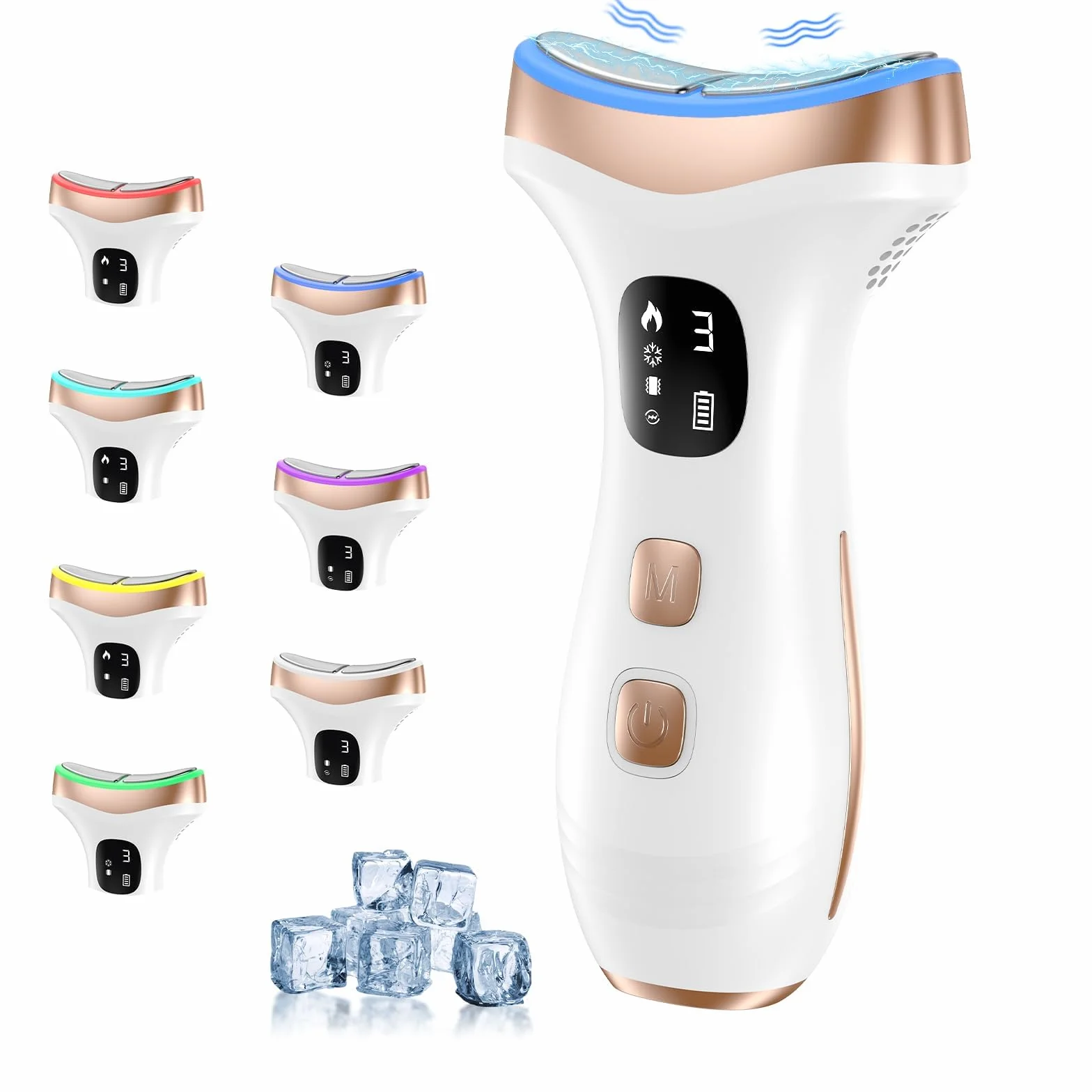 Massaggiatore Viso Lifting Elettrico Antirughe: Dispositivo di Bellezza a 15℃ del Freddo e 45℃ Terapia del Caldo, EMS Face Massager con 7 Modi 7 LED - Gua Sha Radiofrequenza Viso, Bianco