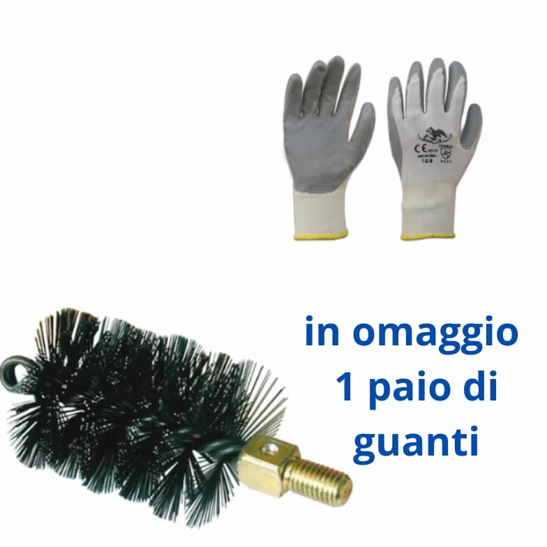 PINTO FERRAMENTA Kit Spazzacamino Pulizia Canna Fumarie Spazzola Tonda Quadrata Asta Stufa Legna Camino Pellet Guanti 25 CM