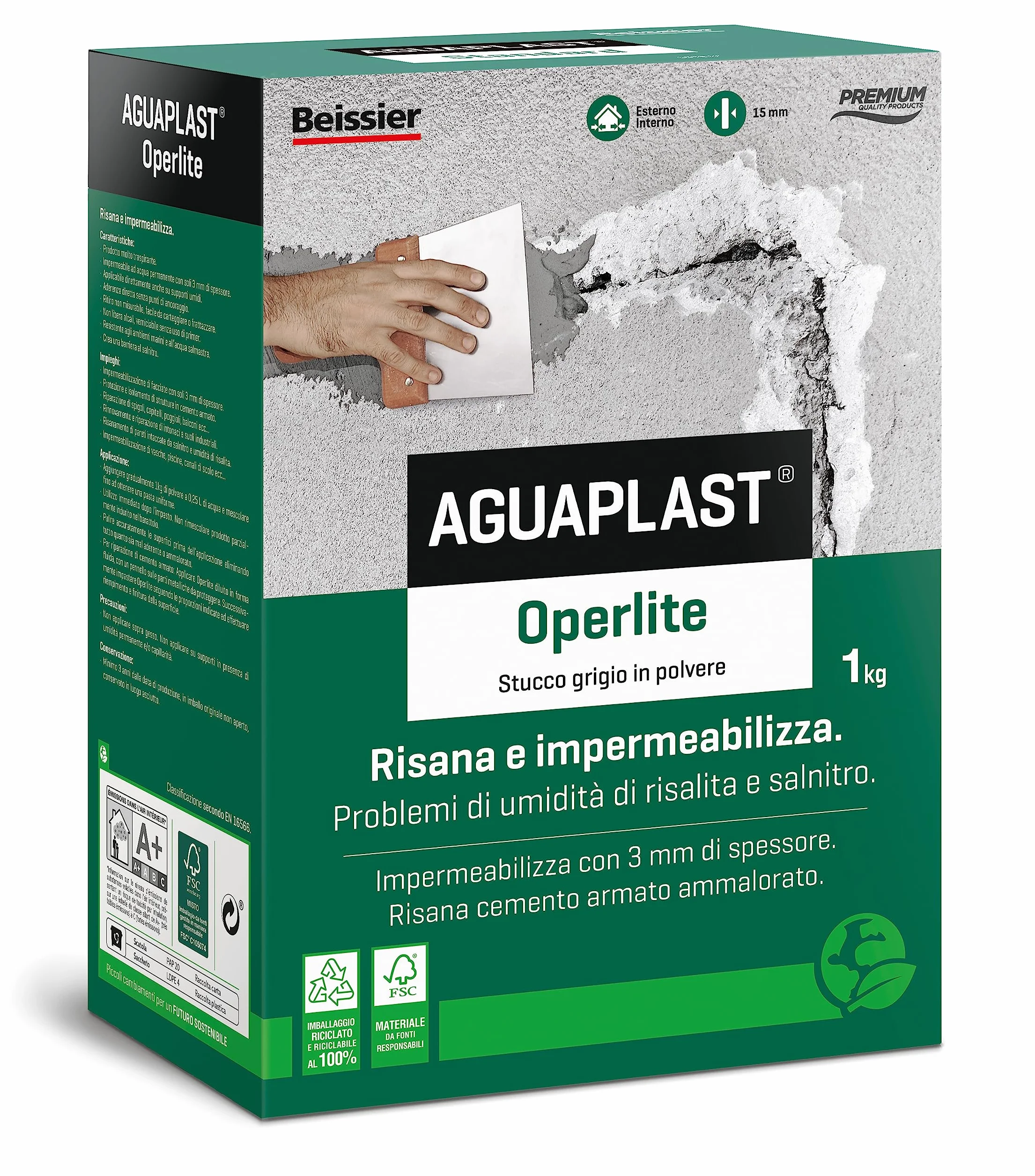 Aguaplast Stucco Impermeabile Fibrorinforzato per Esterni e Interni 1kg