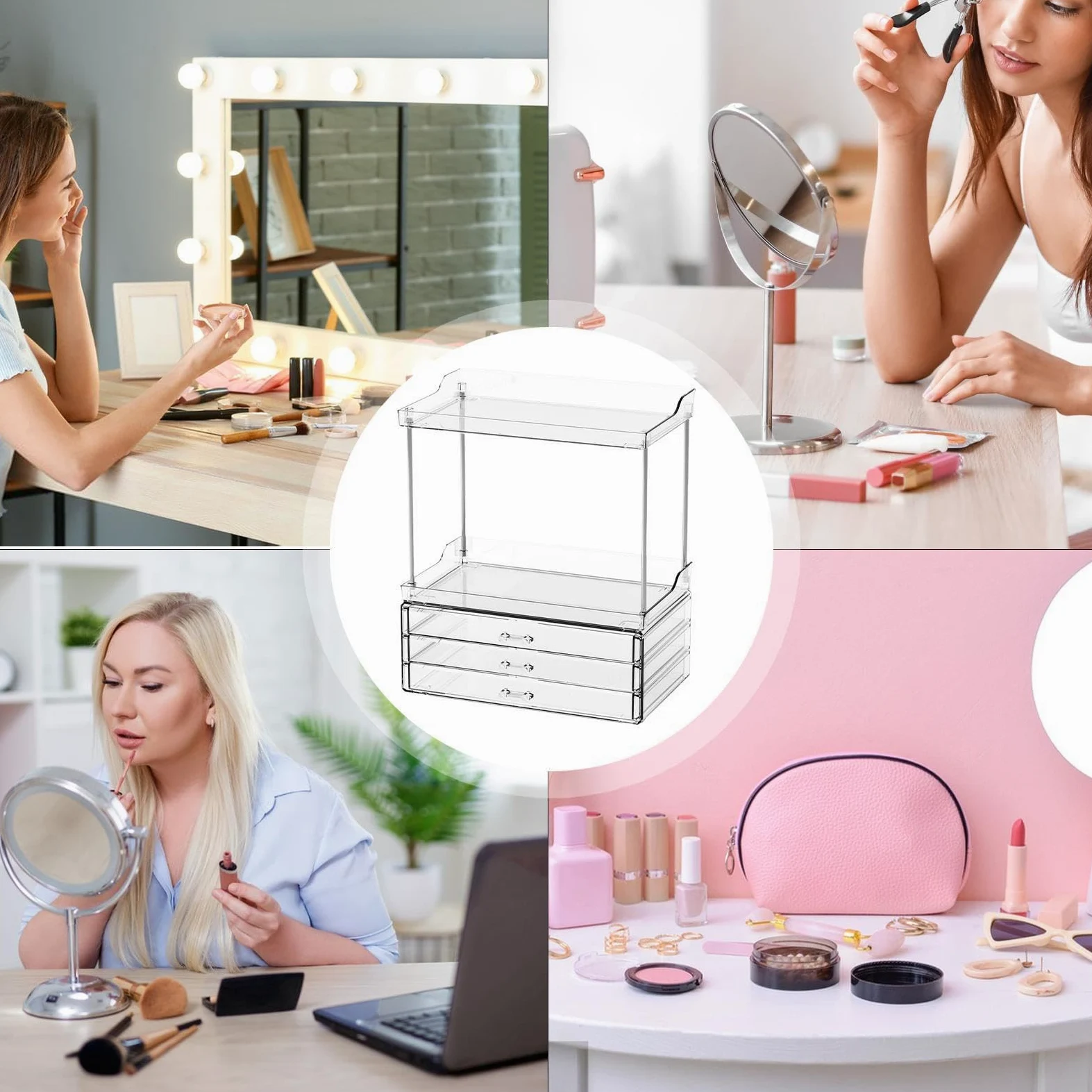 Organizer per trucchi con cassetti, supporto a 2 ripiani con cassetti, multiuso, organizer per articoli da toeletta per toeletta, cucina, camera da