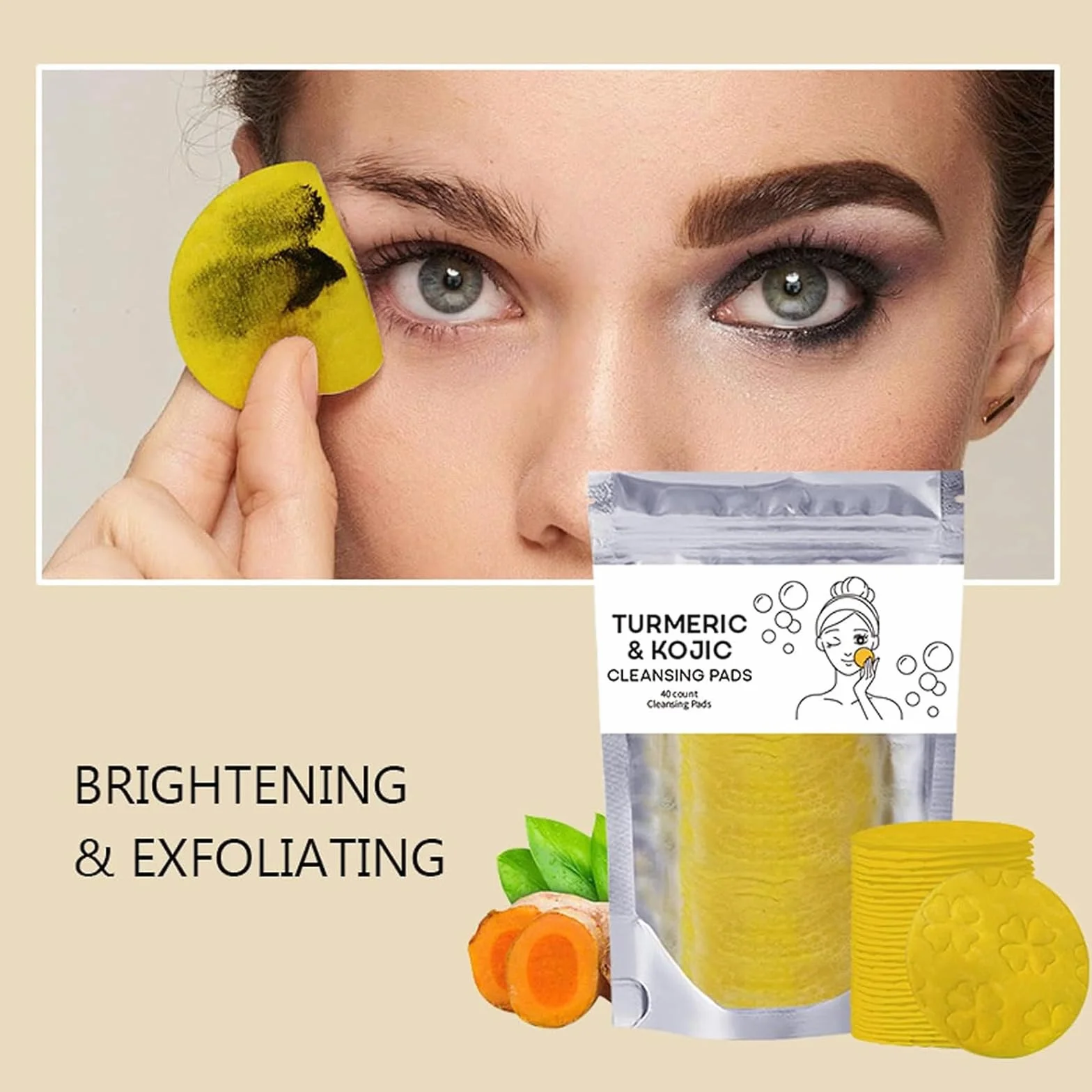Set da Tre Pezzi Turmeric Wash e Cura, Detergente Viso con Spazzola, Pad Esfolianti per il Viso, Saponetta, Rete Schiumogena per Sapone, Set Detergente Profondo per Viso e Corpo
