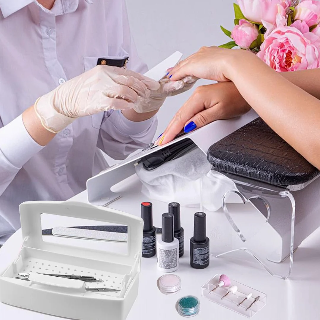 WeddHuis Vaschetta Sterilizzazione Strumenti a Freddo per Manicure Pedicure e Saloni di Bellezza con Vassoio Sollevabile per Attrezzi e Strumenti per Unghie