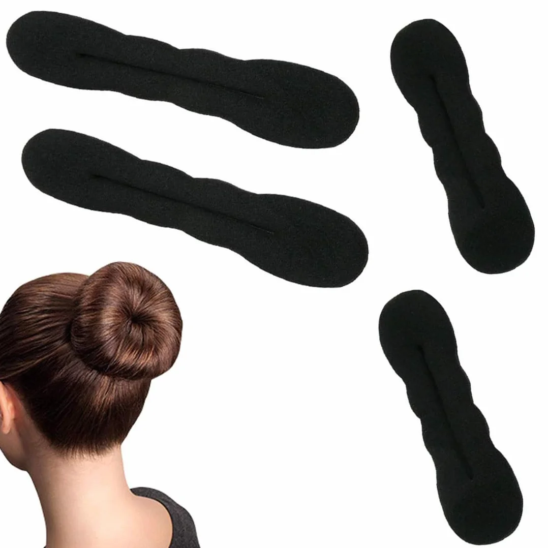 Kit 4 Ciambelle Chignon, Facili e Veloci per Capelli con Accessori in Spugna, per Bambine e Donne, 2 Piccole e 2 Grandi, Colore Nero
