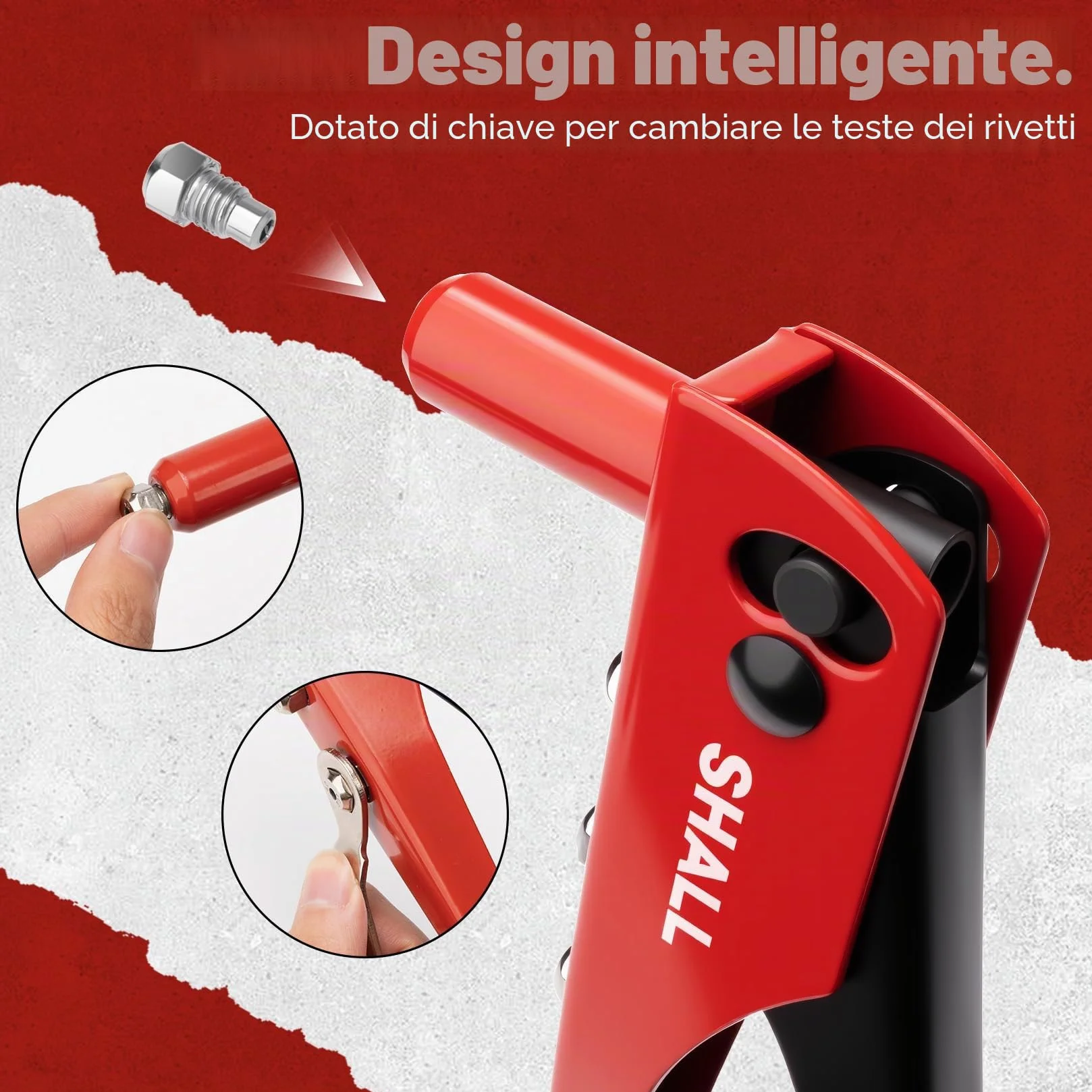 SHALL Set Rivettatrice Manuale 4 in 1 200 Rivetti 4 Misure 2,4-4,8 mm
